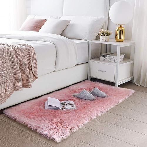 Miniatura 86 de SERISSA Alfombra suave y esponjosa de piel de oveja sintética, color beige, alfombra lanuda para el suelo del dormitorio, alfombra mullida