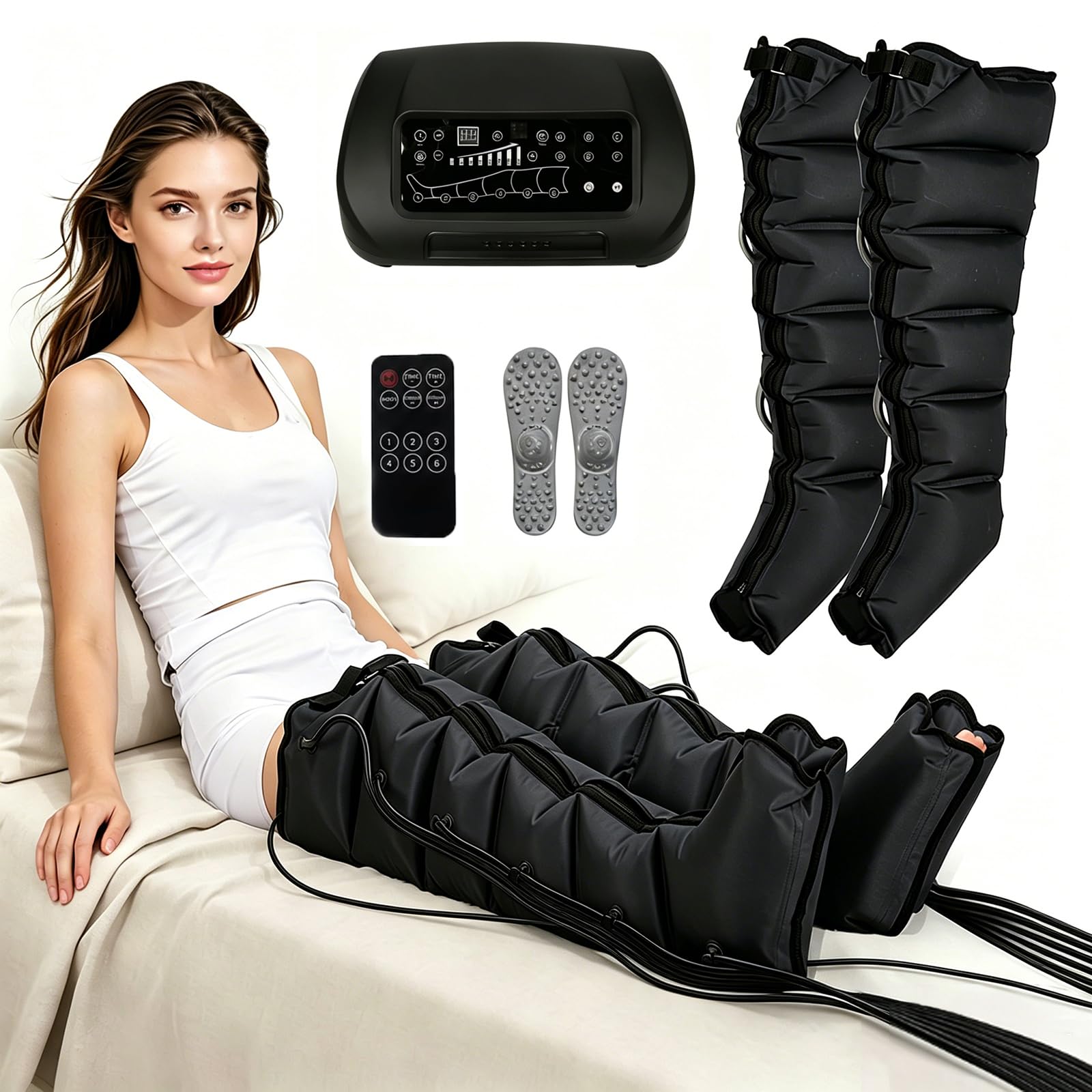 Pressoterapia per Casa, Massaggiatore Gambe Linfodrenante Elettrico Timer Regolabile, Circolazione Sollievo Dolore Gambe Pesanti Gonfiore Lipedema Trattamento e Recupero Uso Domestic