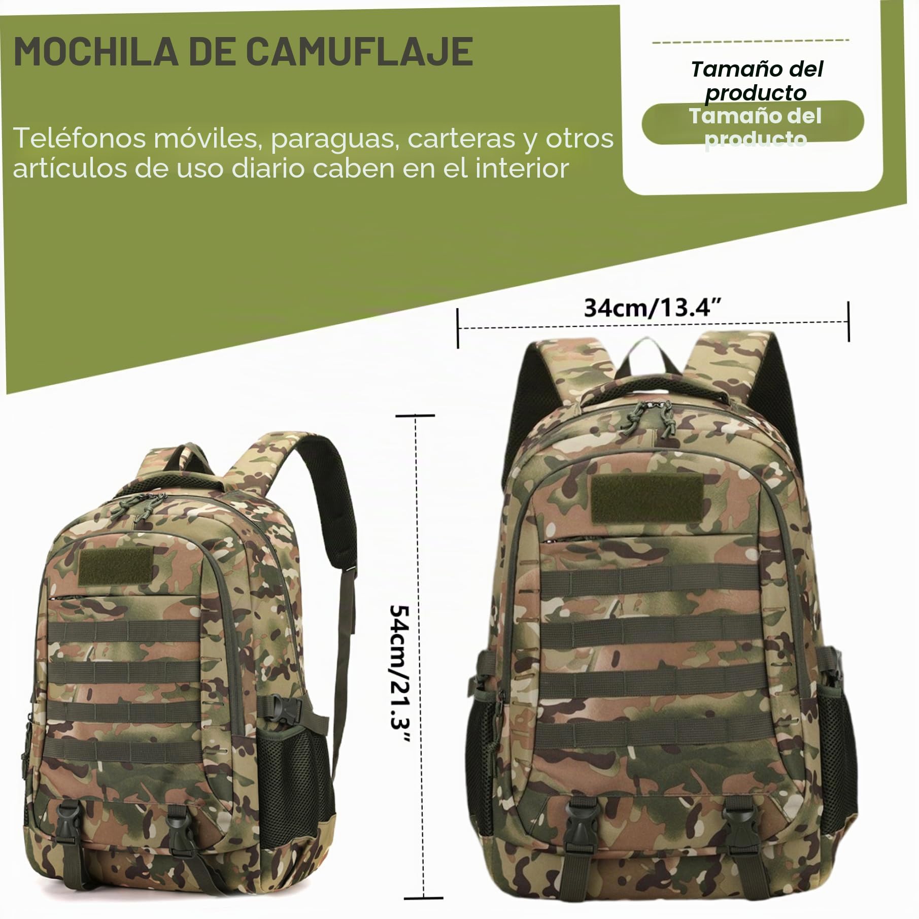 Mochila de camuflaje, mochila de caza de gran capacidad, bolsa de campamento de pesca deportiva al aire libre ligera para hombres