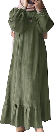 Elonglin Women Abaya Long Sleeve Muslim Dress Prayer Clothing Casual Kaftan Bandage Dress