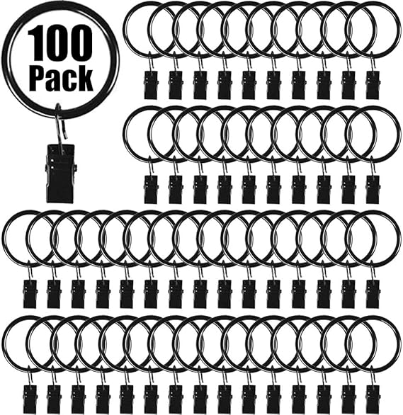 100PCS Curtain Rings with Clips, Premium Drapery Clips with