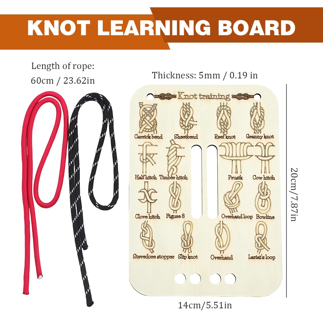 1 Kit Tavola Pratica Nodi, Allenamento Legare Nodi, Imparare Nodi Scogliera E Quadrati, Per Attività All'Aperto, Sopravvivenza E Campeggio
