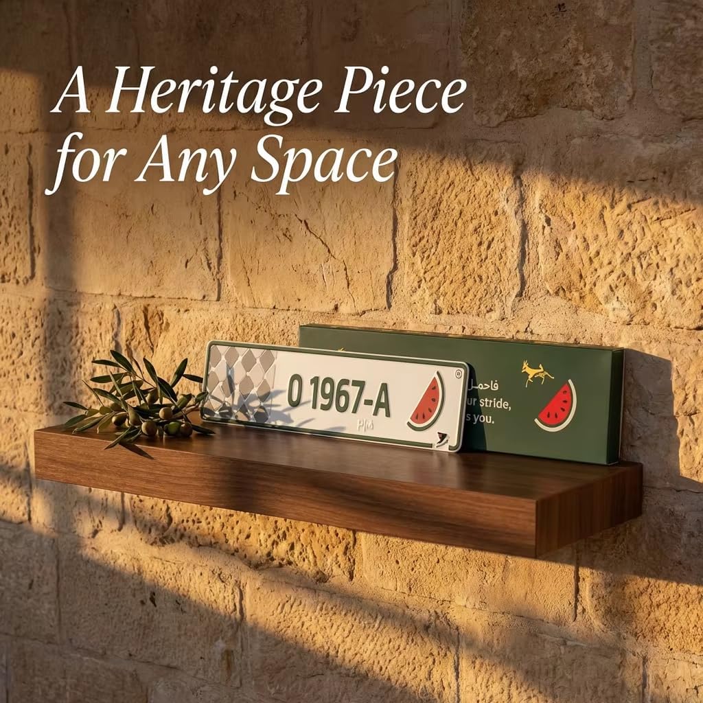 Premium Palestinian Decorative Dashboard License Plate, White 1967 A Edition, 520x110mm Aluminum Display Plate with Magnetic Gift Box, 4 Message Cards and Mounting Tape