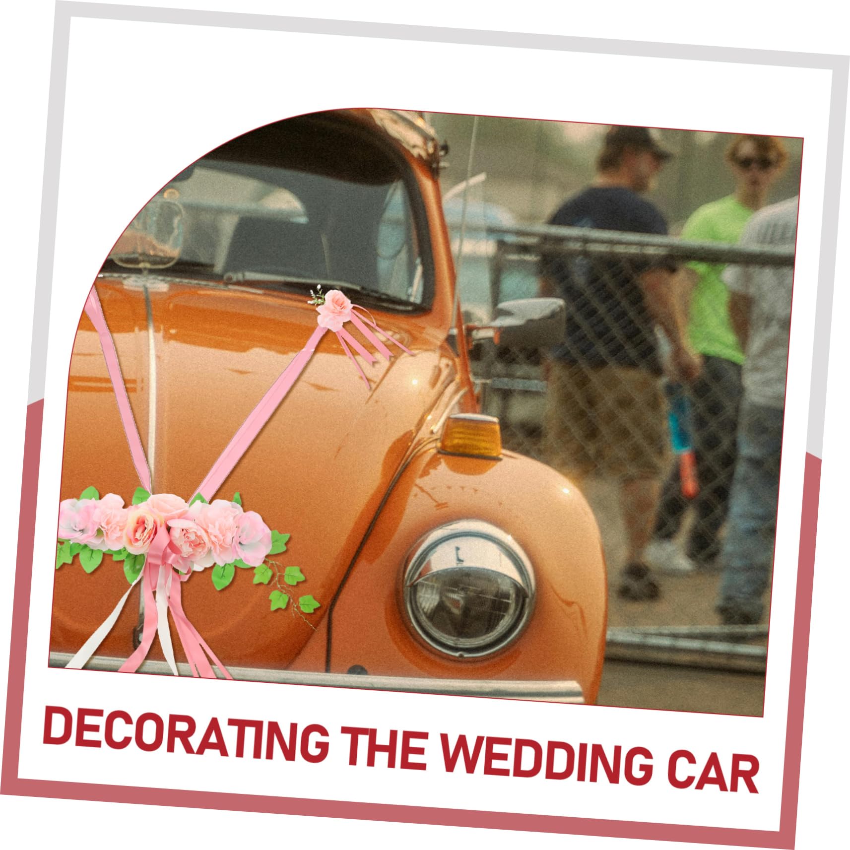 Garneck Hochzeitsauto Dekorationsset mit Seidenblumen Rosa Schleifen und Motorhaubenband für Brautparty Elegante Autodekoration