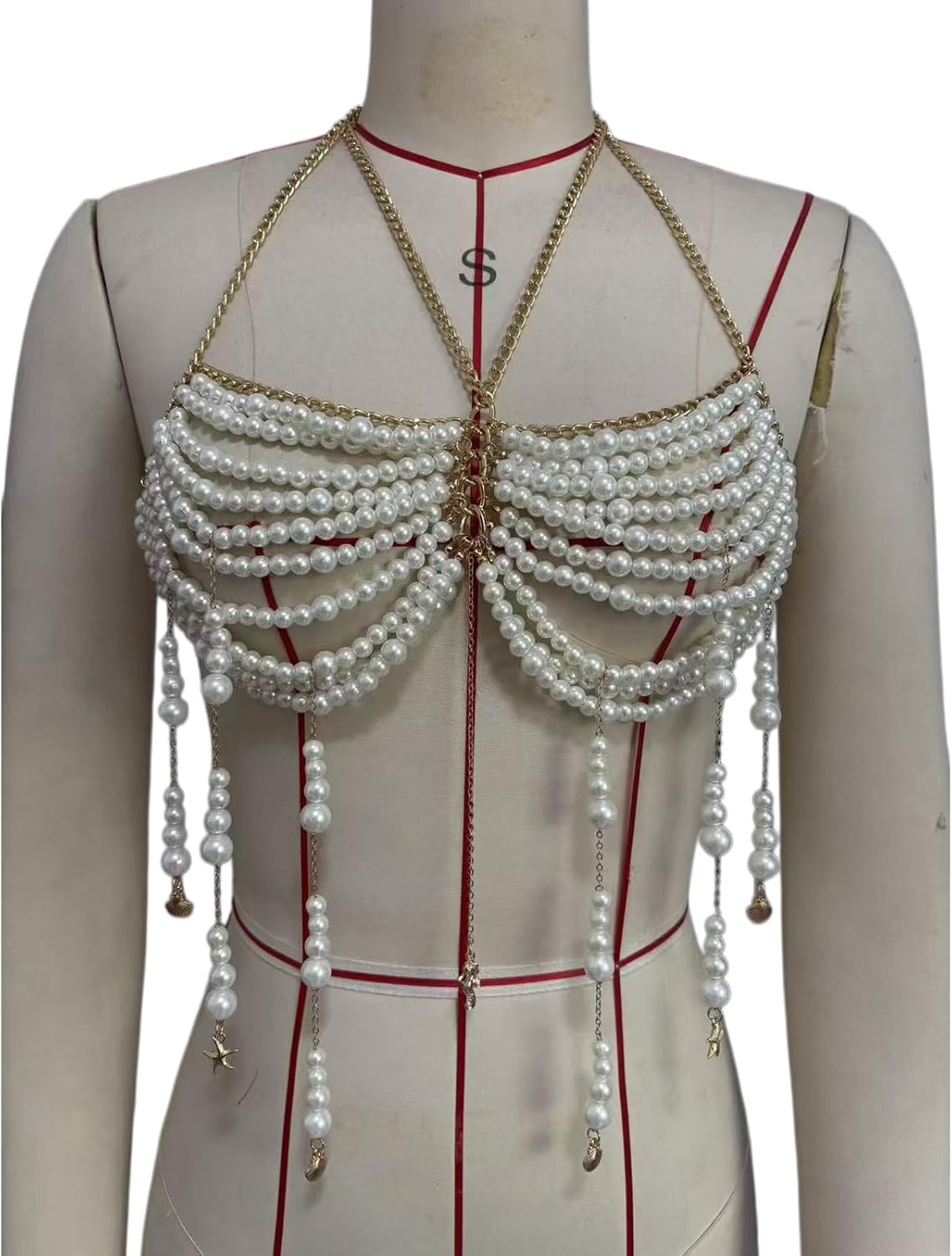 Sexy White Pearl Tassel Bra Body Chain Jewelry Summer Beach Beaded Underwear Chain Wedding Festival Rave Pearl Bralette Chest Chain Jewelry for Women