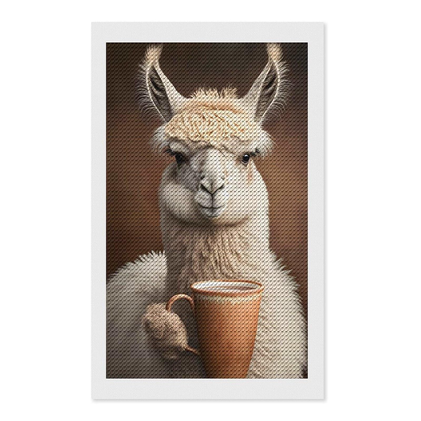 Junmoney Coffee Llama Diamond Art Canvas 12"x20", for Family Craft Time, Creative Leisure Activity, Living Room Decor, Festive Craft Gift