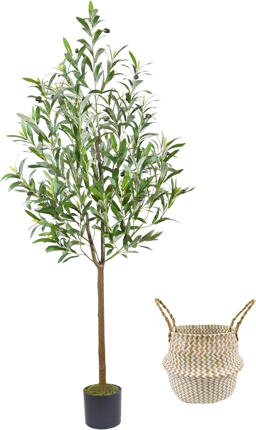 Artificial Olive Tree, 5ft Tall Fake Olive Leaves Plant with Basket, Indoor Outdoor Faux Olive Topiary Silk Tree for Home Livingroom Office House Décor