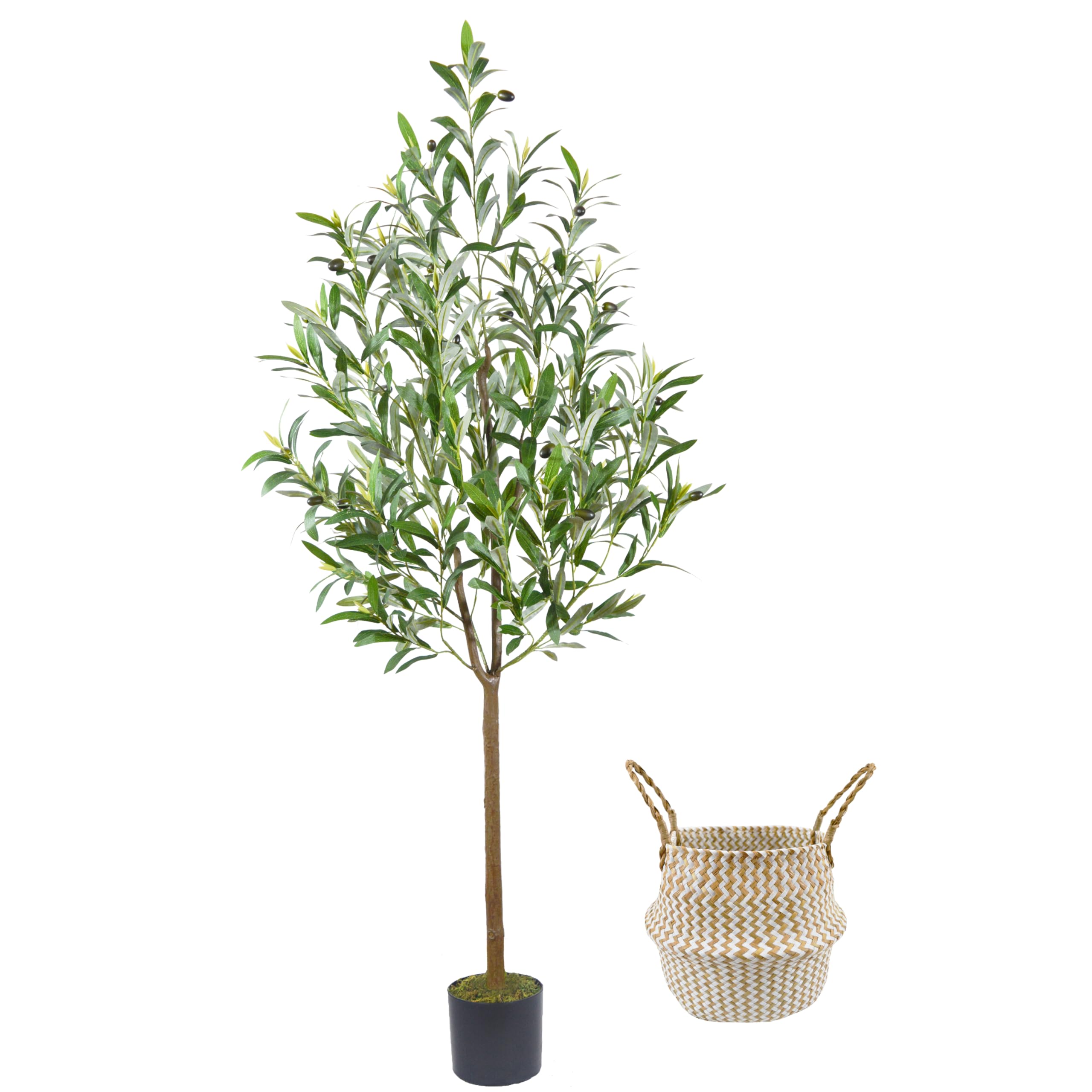 Warmplants Artificial Olive Tree, 5ft Tall Fake Olive Leaves Plant with Basket, Indoor Outdoor Faux Olive Topiary Silk Tree for Home Livingroom Office