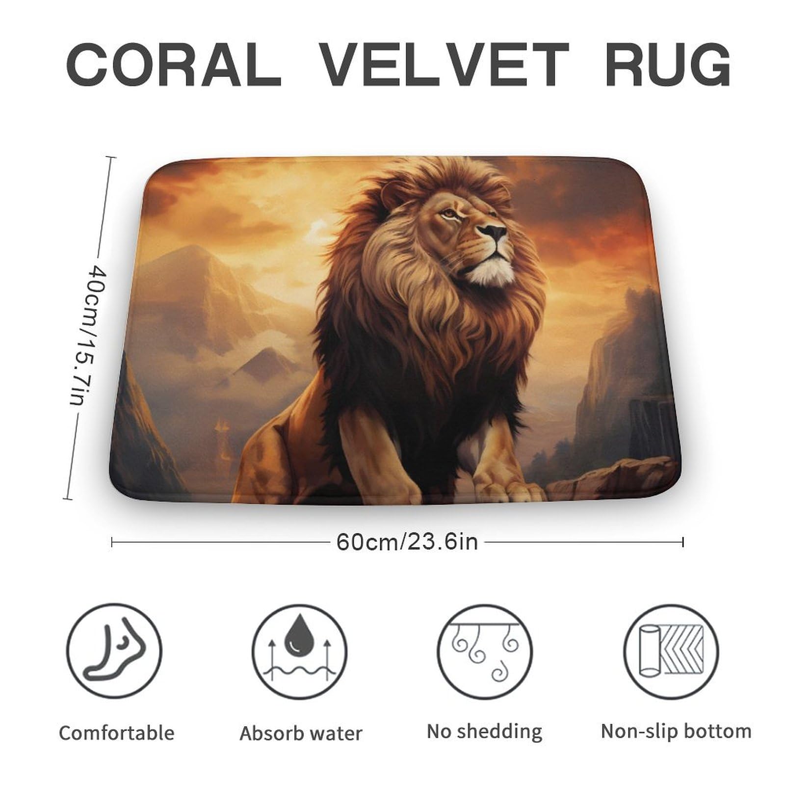 Kings Lion Coral Velvet Rugs Non-Slip Bathroom Rugs Soft Kitchen Rug Floor Carpet for Home Decor 15.7