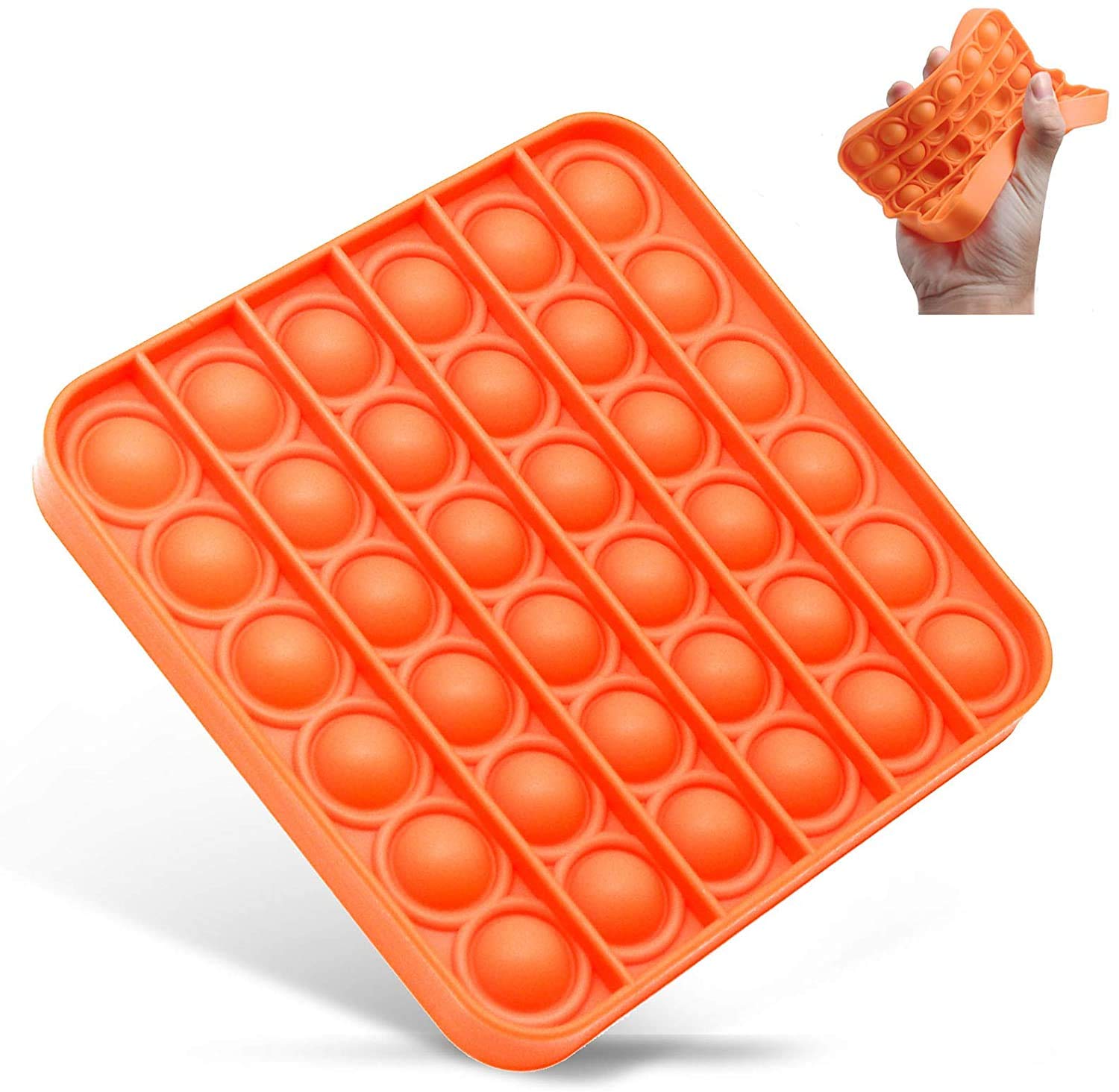 Push Pop Bubble Fidget Sensory T-oy Autism Special Needs Stress Reliever Anxiety Relief Silicone Squeeze Tools Pop It Fidget T-oy for Adult Women Kids Family (Orange, Square)