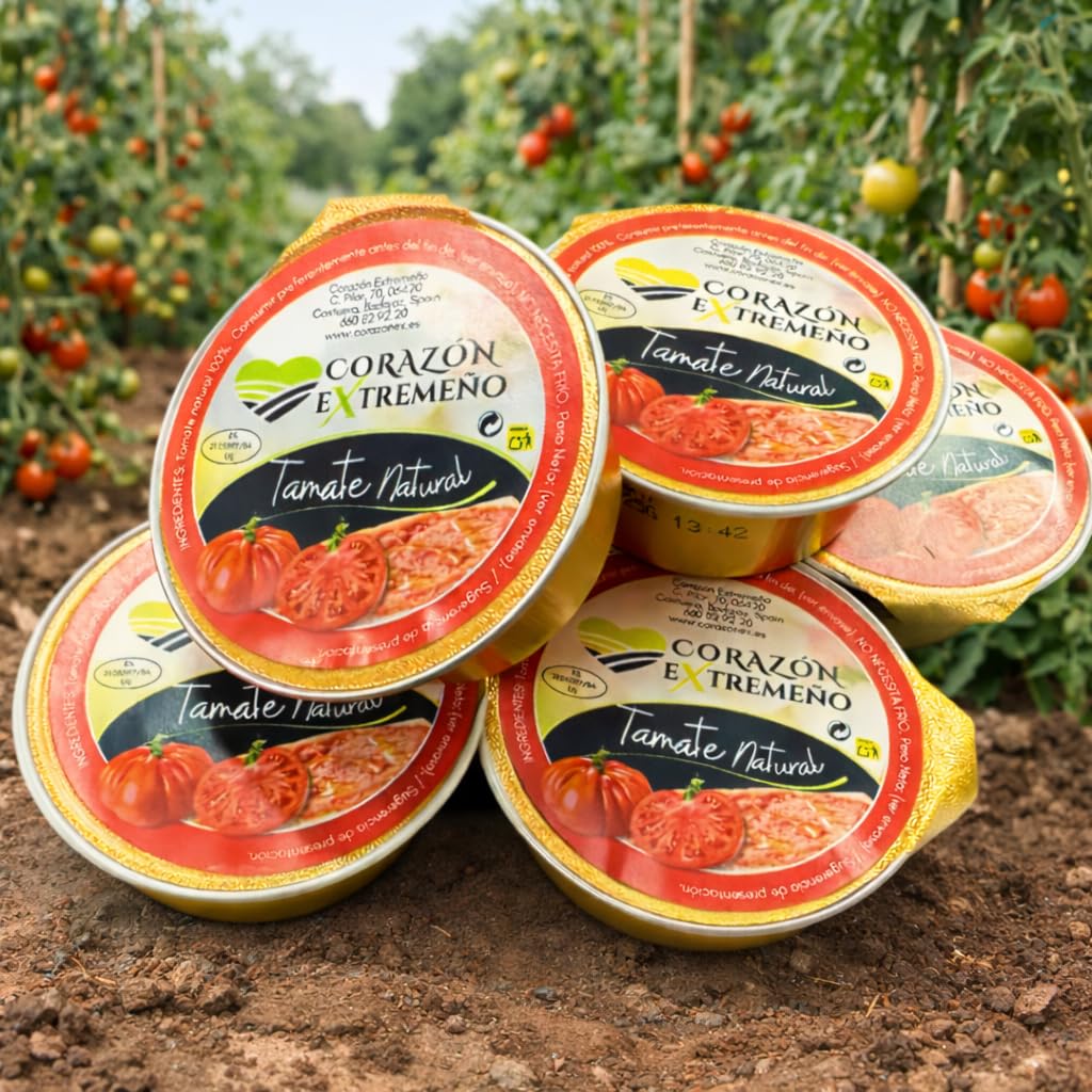 CORAZON EXTREMEÑO Tomate Natural Rallado Monodosis 30x25g | 100% Tomate Natural | Sin Conservantes ni Colorantes | Sin Gluten ni Lactosa | Ideal para Tostadas y Hostelería | Entrega en 24h