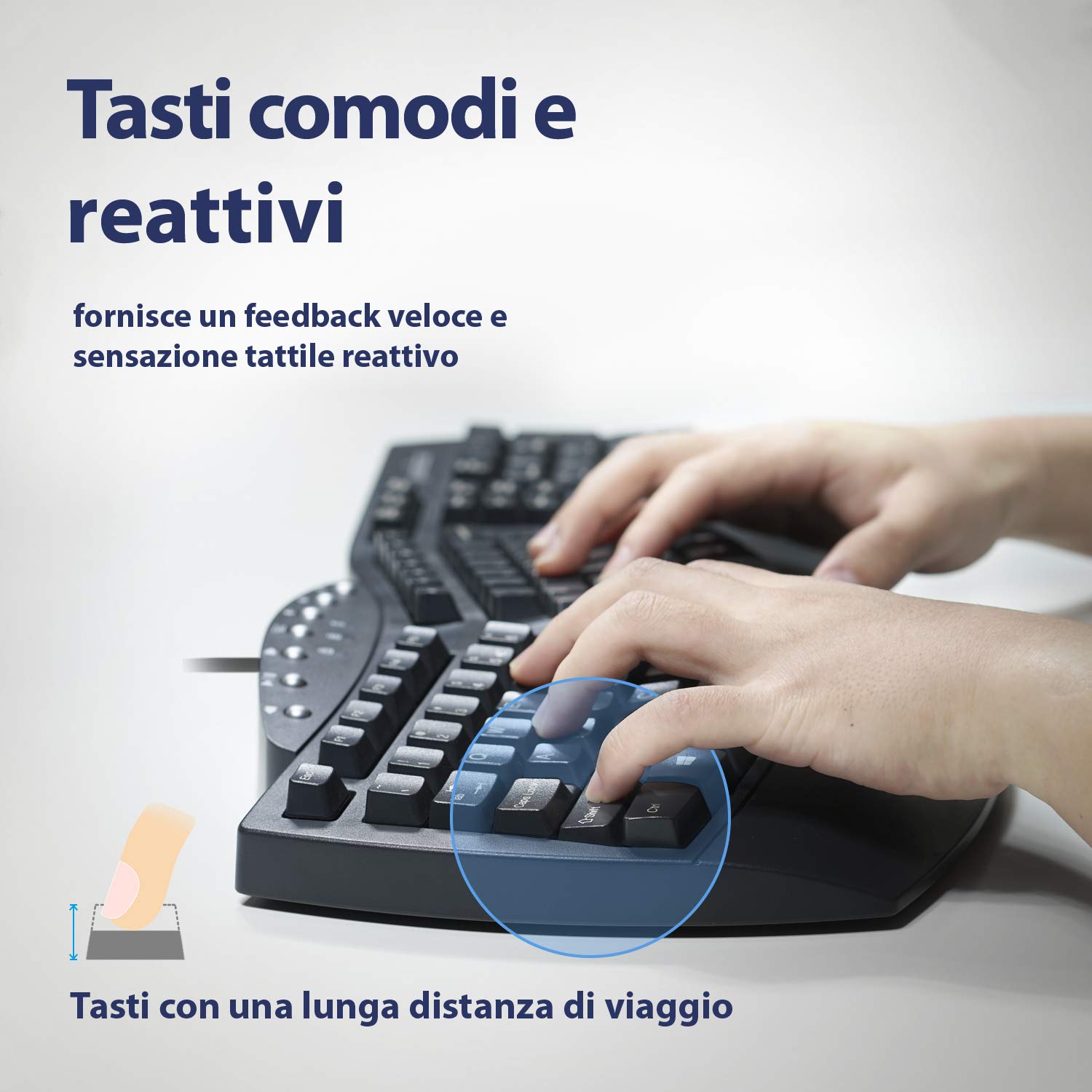 Perixx PERIBOARD-512 Tastiera Split Ergonomica Cablata USB, Design Suddiviso, con 7 Tasti Multimediali e Poggiapolsi Incorporato, QWERTY Italiana, Nera