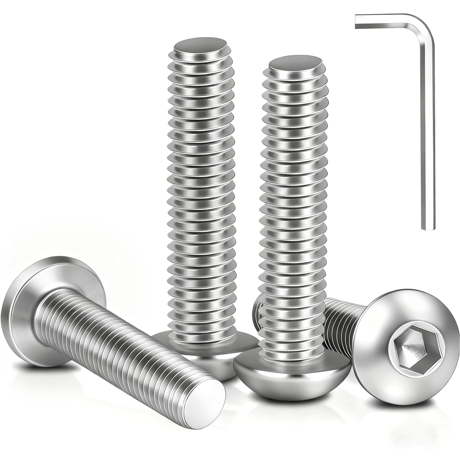 M5 Bolts, 50Pcs Hex Socket Button Head Bolts, 304 Stainless Steel Hex Socket Cap Screws, Silver Bolts with Wrench for Cabinet Doors, Furniture(M5 x 25mm)