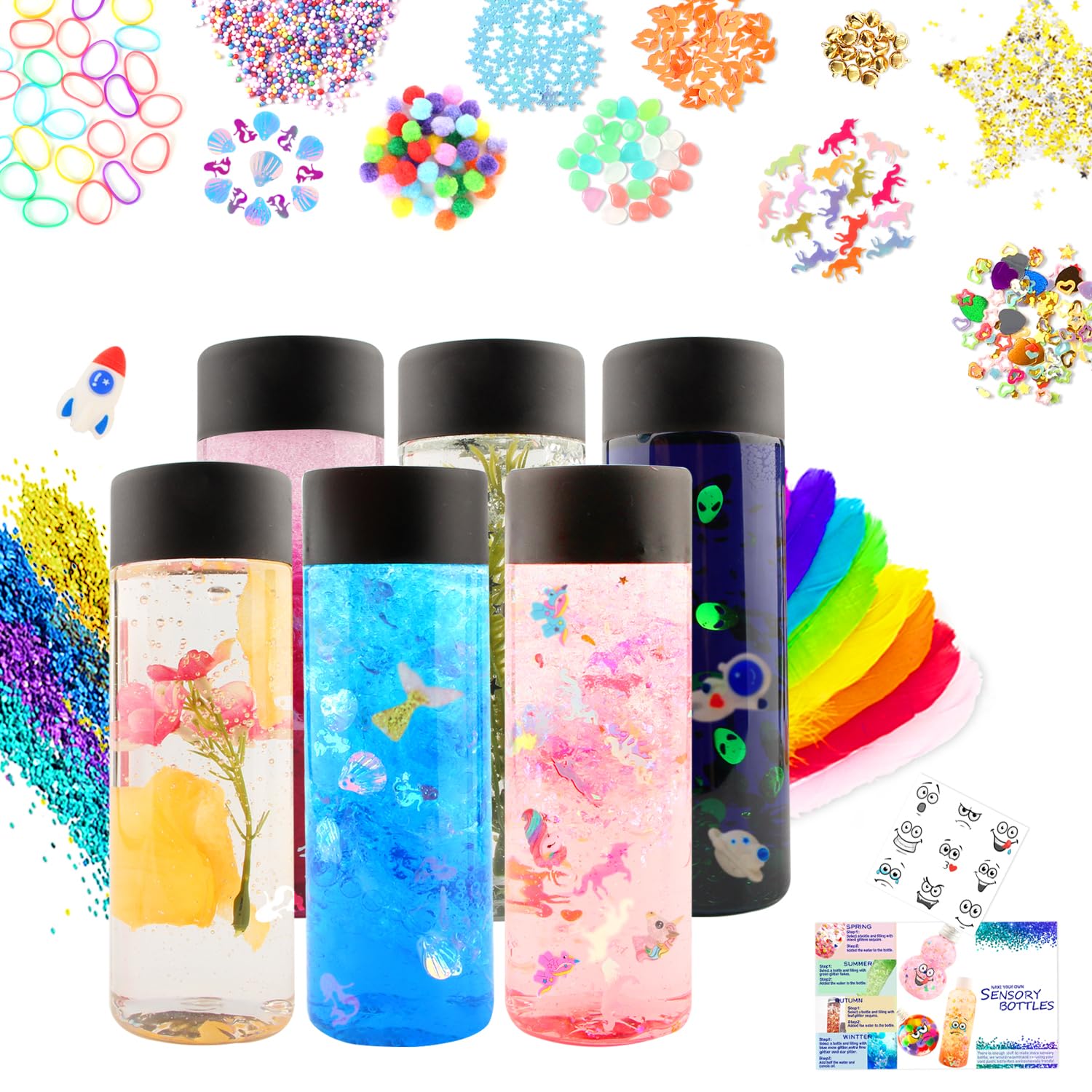 VMNlooking Sensory Bottles Kits for Calm Down Corner Supplies Magic Mixies Sensory Toys for Toddlers1-3 Kids with Glitter, 5 Fun Shaped Containers-image-13