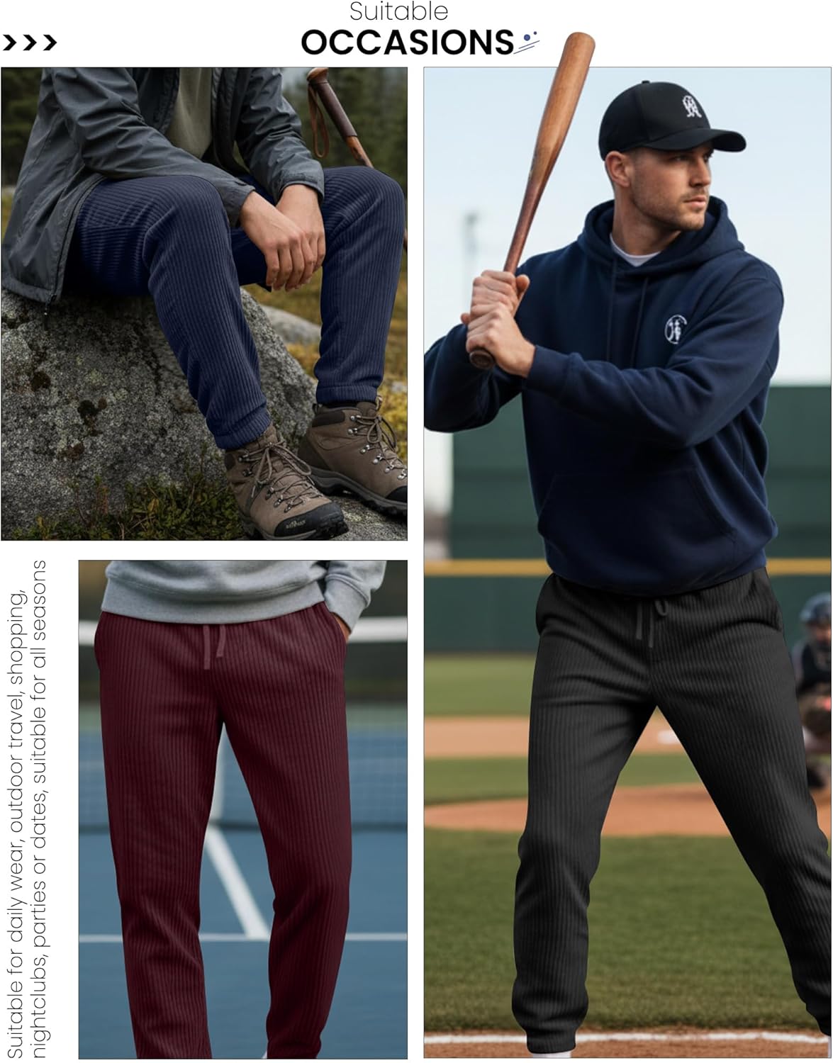 3 Pack Men's Corduroy Joggers Pants Casual Baggy Sweatpants Drawstring Elastic Waist Tapered with Pockets - Image 2