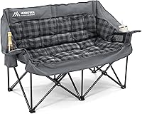 Huskfirm Padded Double Camping Loveseat Chair for 2 Adults - 800LB Heavy Duty Oversized Folding Couch with Cup Holders & Carry Bag, Grey