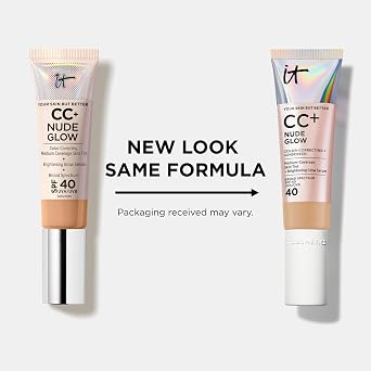 IT Cosmetics CC+ Cream Nude Glow Foundation with SPF 40 - Healthy Glow Tint | Medium Coverage Dewy Skin Tint for Normal/Dry + Mature Skin - Brightening Glow Serum, 90% Skincare Formula, 24HR Hydration