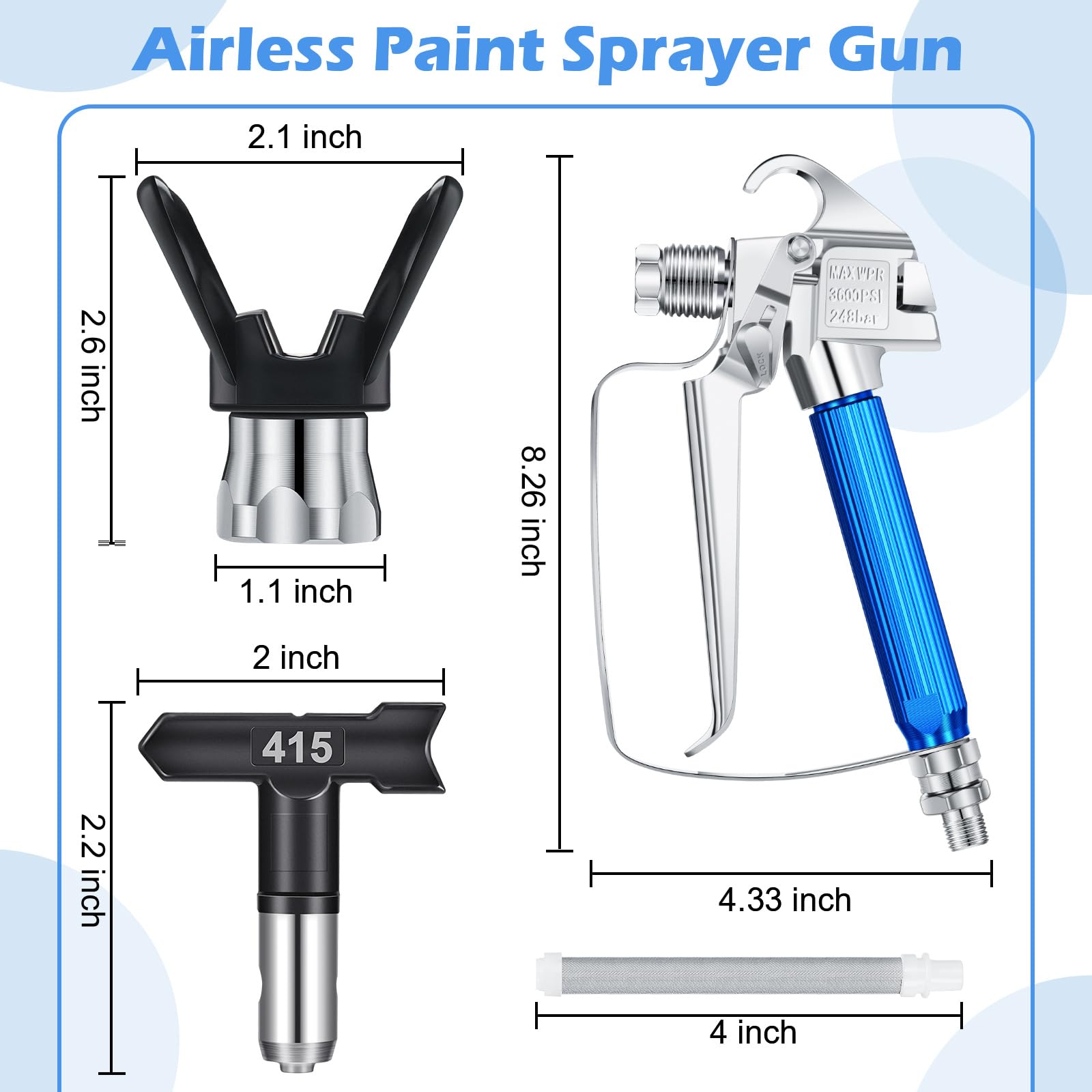Zhengmy 17 pistolas pulverizadoras de pintura sin aire con boquillas protectoras y filtro de pistola de pintura sin aire para máquina de pulverización sin aire, accesorios de pintura (tamaños mixtos)