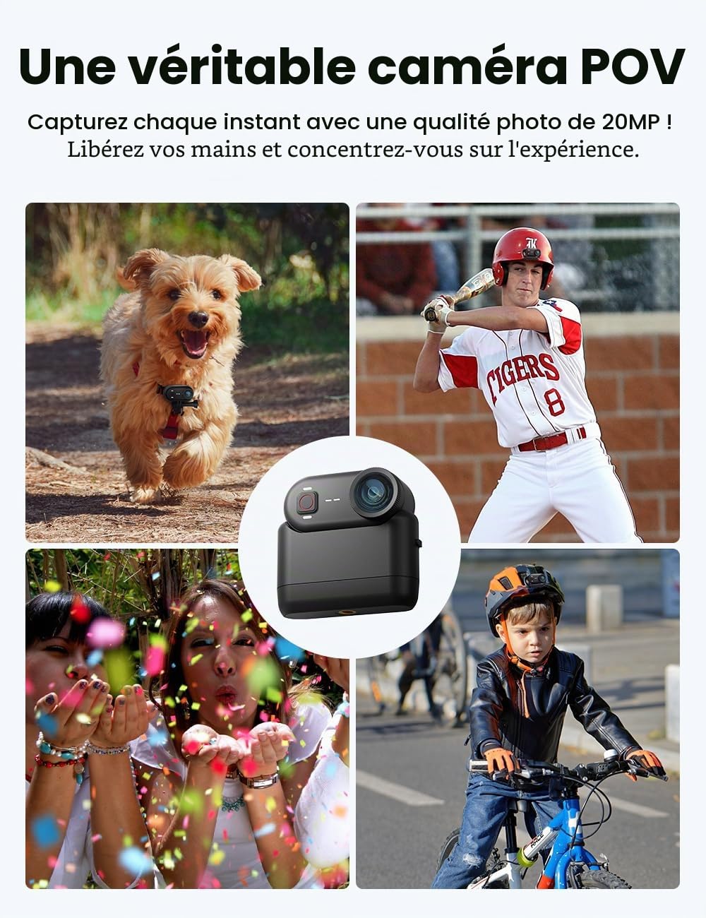 Mini Caméra Sport 4K avec Action Pod & 64GB Intégrée, Stabilisation EIS 6-Axes, Camera Portable Étanche 10M, Caméra POV avec Pendentif Magnétique et Clip Rotatif (Easy Clip) pour Vlog/Moto/Vélo