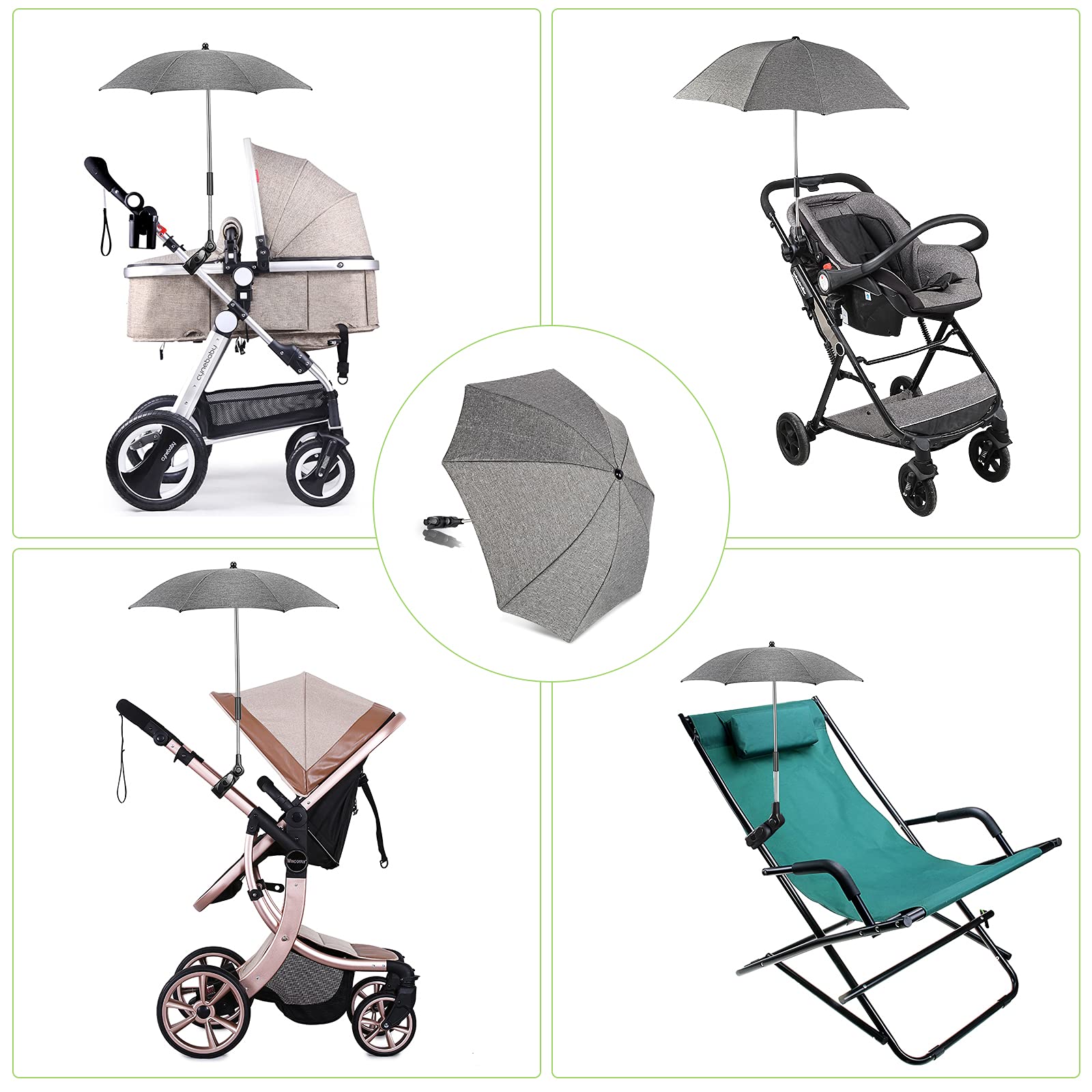 Sonnenschirm Buggy Universal UV Schutz 50+ 70 cm Durchmesser für Rund- und Ovalrohre