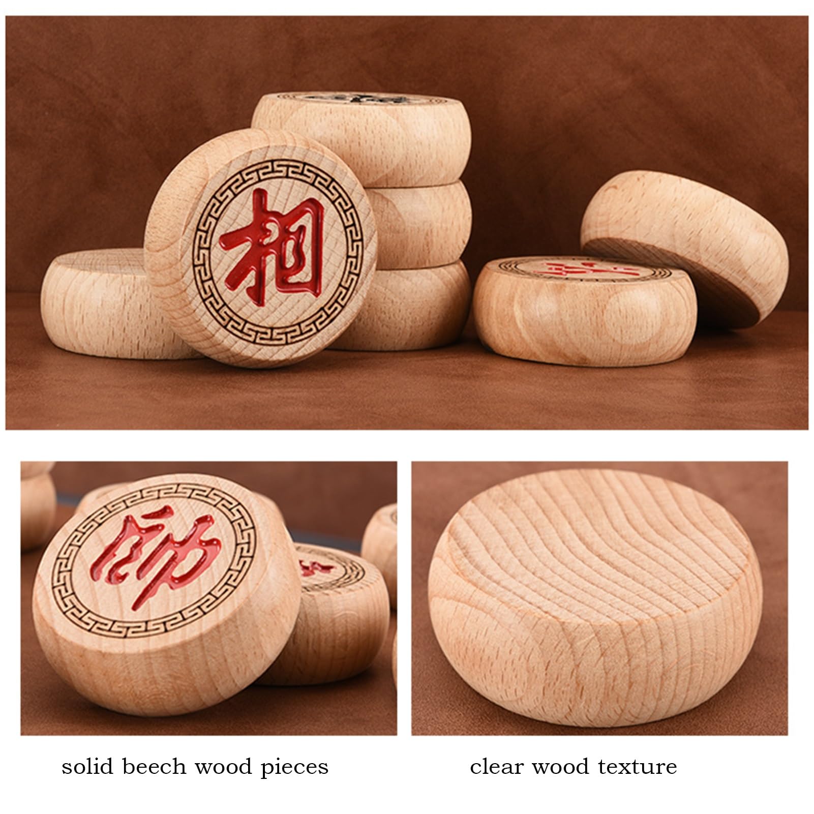 2 Spieler Chinesischen Schach Spiel Set Buchenholz Tragbare Xiangqi Mit Faltbare Bord Tischplatte Strategie Brettspiel(A,5.8cm/2.3in)