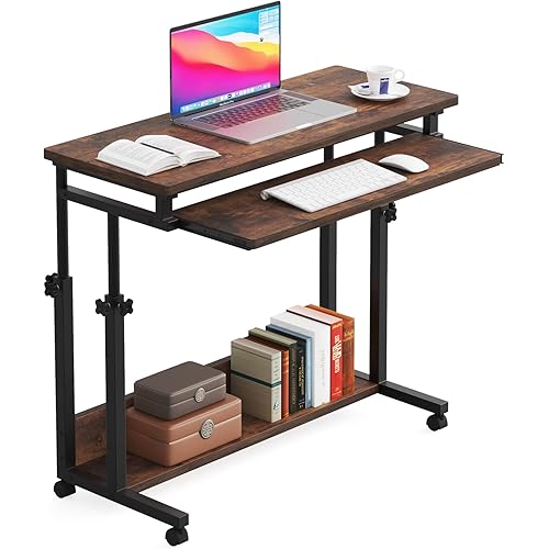 LITTLE TREE Small Portable Computer Desk Mobile Standing Table, Brown