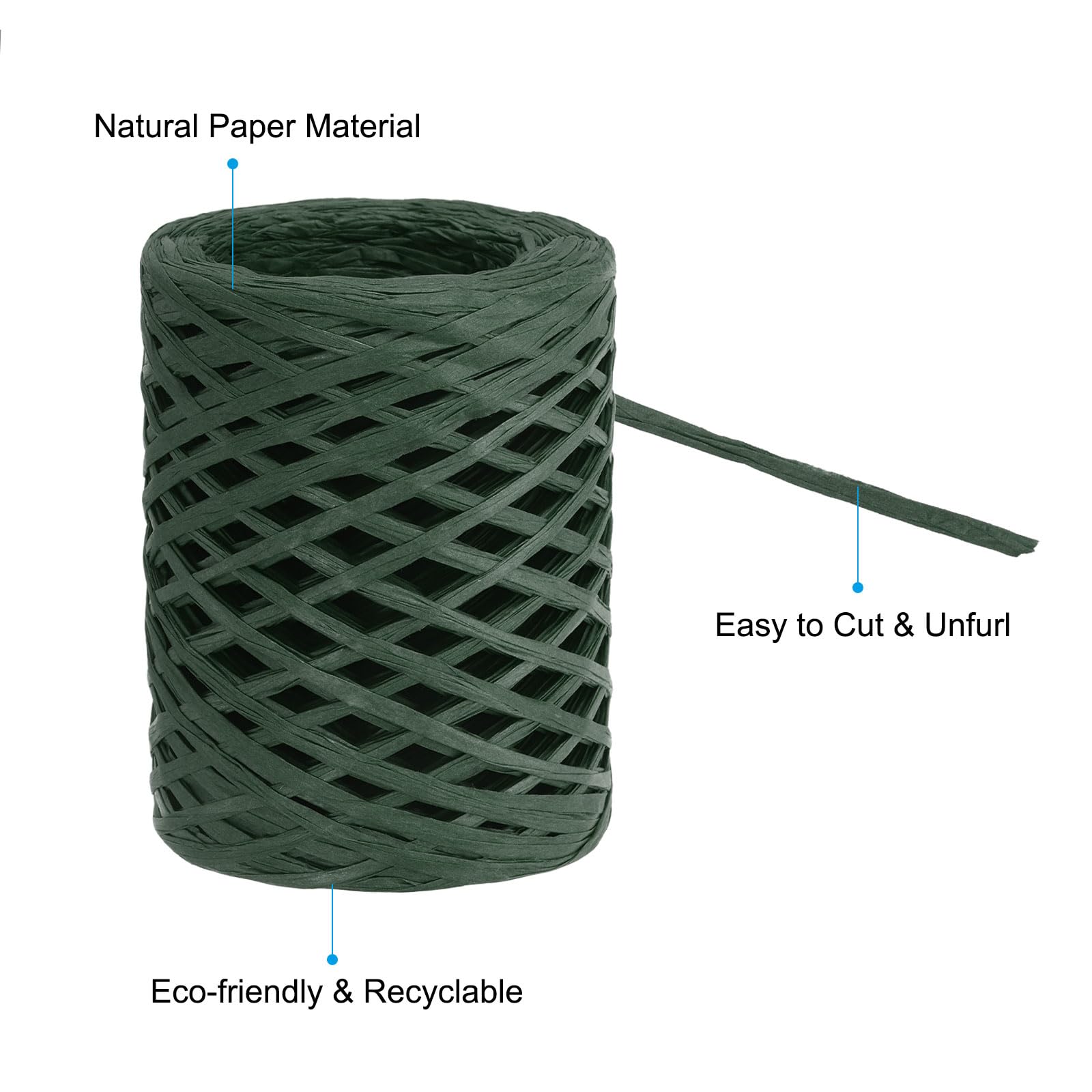 PATIKIL Raffia Ribbon 100 Yard, 1 Roll Natural Packing Paper Twine String for Crochet Box Wrapping Craft Holiday Decor Dark Green - Image 3