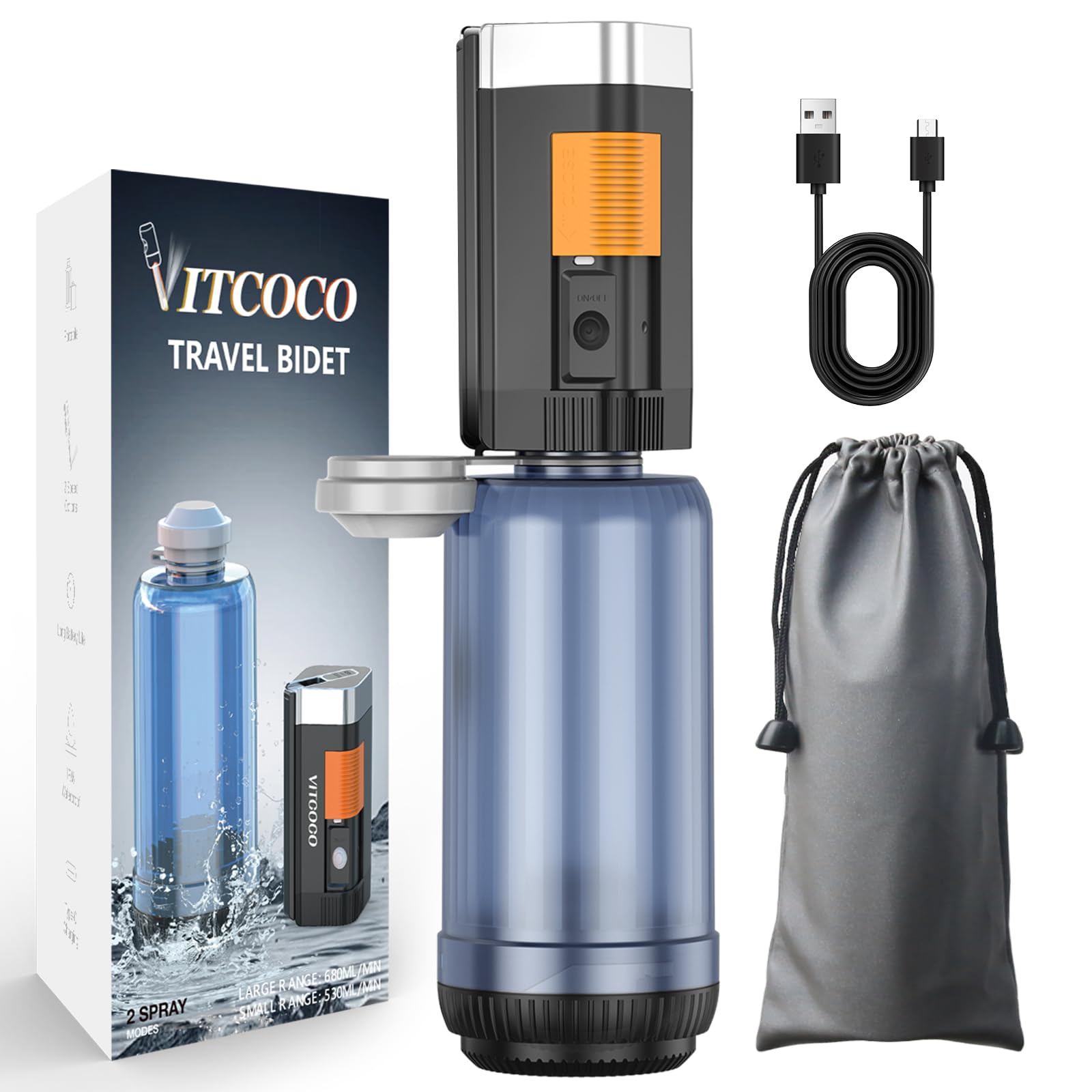 Bidet przenośny 200 ml x 2, elektryczny bidet akumulatorowy, prysznic intymny, przenośna toaleta z prysznicem, niezbędny po porodzie(czarny)