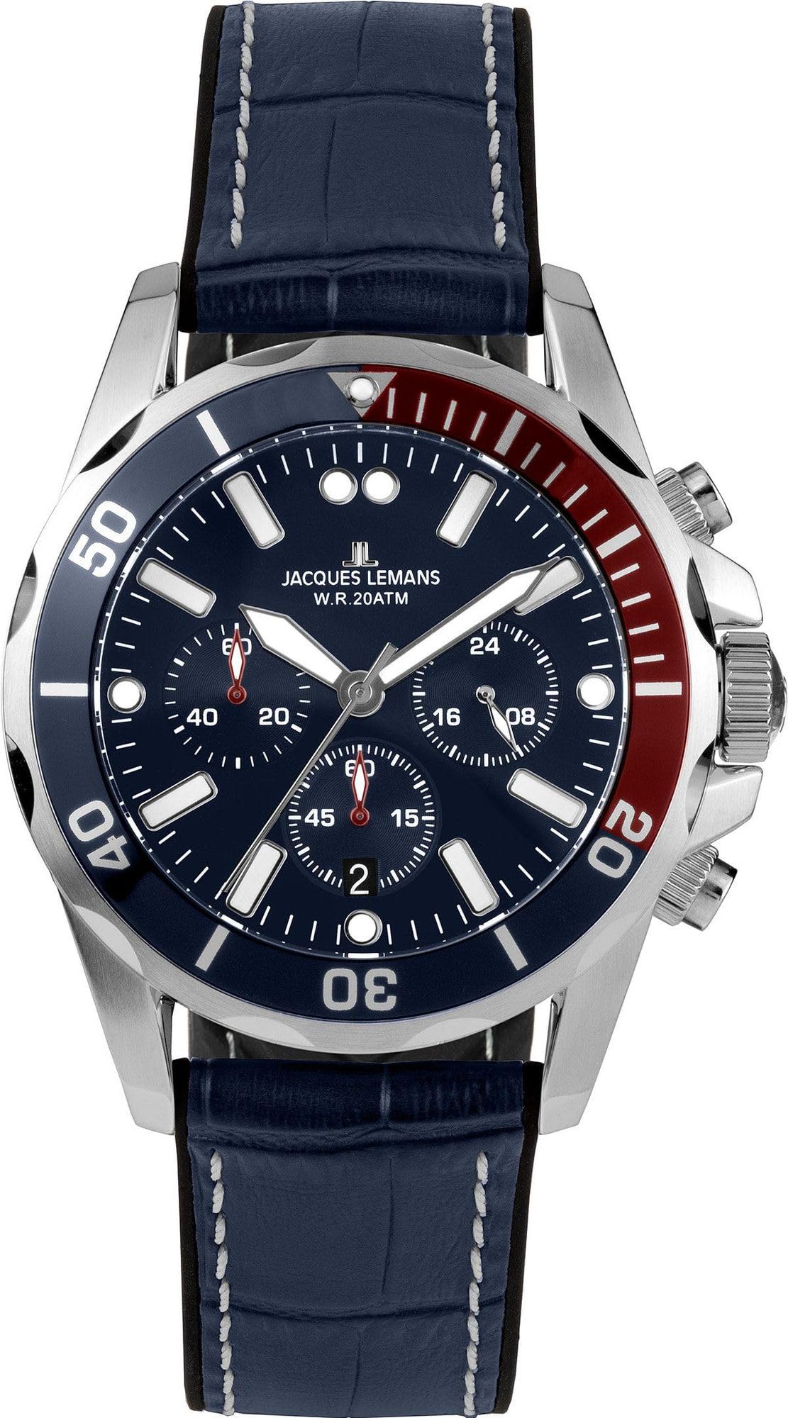 Mężczyźni Diver kwarcowy analogowe Zegarek Chronograf JACQUES LEMANS 1-2091B Niebieska Wybierz 44mm