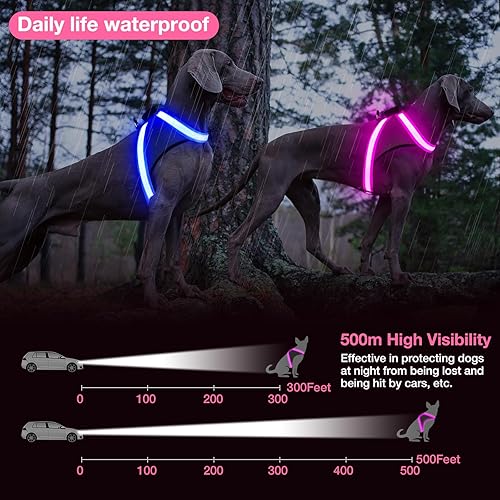 Miniatura 10 de ChalkLit Arnés para perro con luces LED, sin tirones, que brilla en la oscuridad para caminar por la noche, chaleco de seguridad con luz recargable