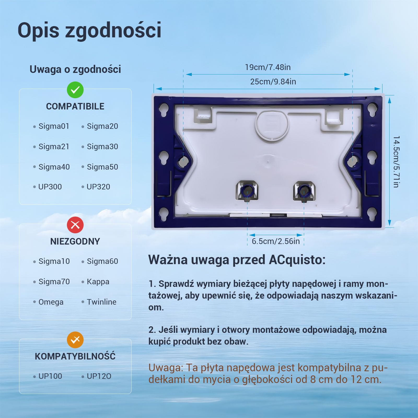 WC Płyta aktywacyjna z zestawem klapy spuszczającej i ramą montażową, kompatybilna z Geberit Sigma, UP300 i UP320, z podwójnym spuszczaniem (Biały Matowy)