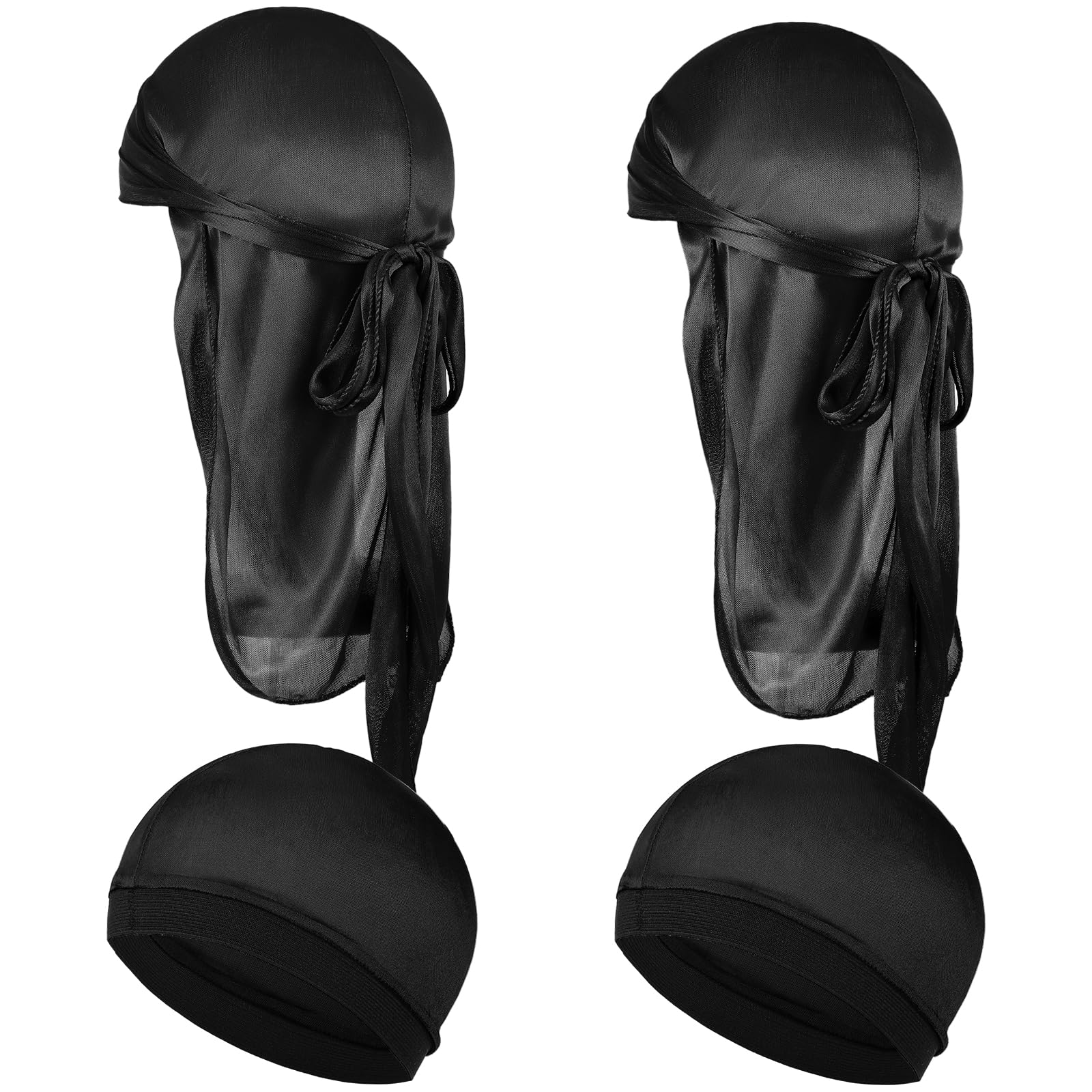 4Pcs Kids Silky Durag with Wave Caps Set Silky Satin Durag Extra Long Tails Long Tail and Wide