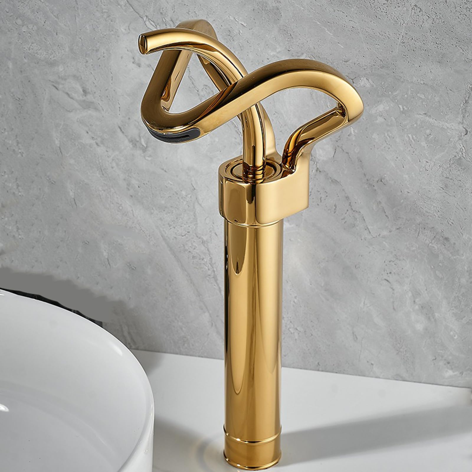 Mitigeur salle de bain cascade en laiton or pour lavabo eau chaude et froide