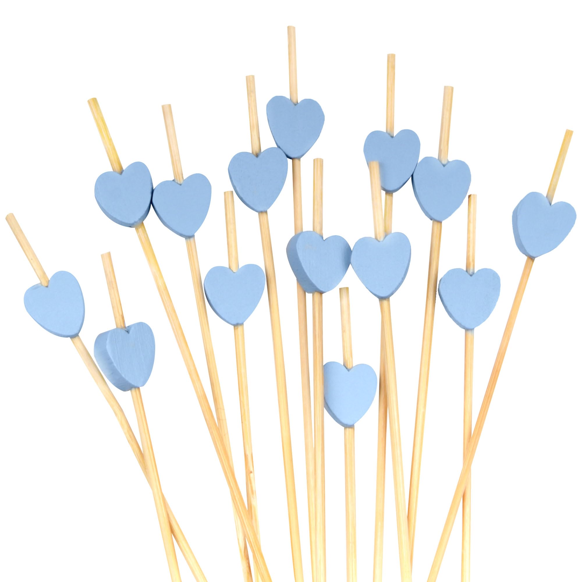 BambooMN 8.3 Inch Blue Heart Bamboo Food and Drink Pick Skewers for Catered Events, Holiday's, Restaurants or Buffets Party Supplies, 100 Pieces
