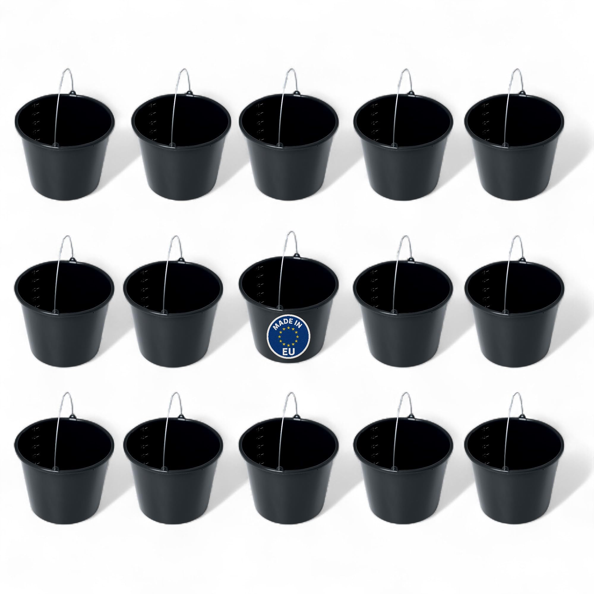 Lot de 15 seaux gradués de 12 l, en plastique robuste, avec poignée, pour le nettoyage, le ciment, le jardin, la maison et le chantier de construction (15, 12 l)
