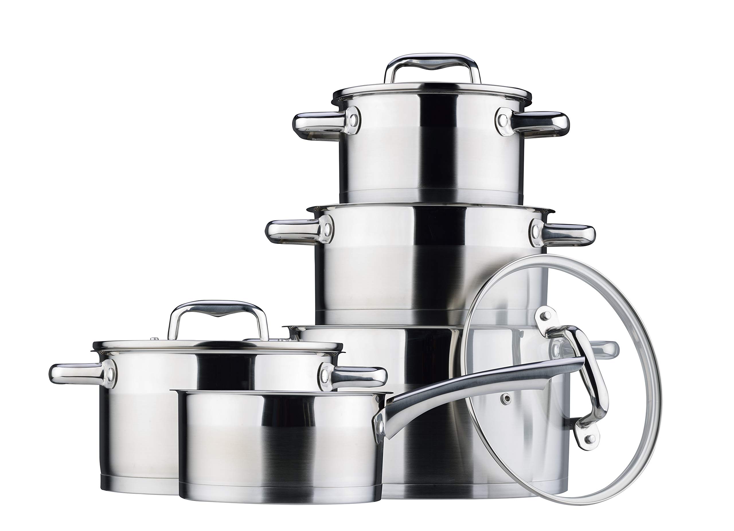 Linnuo Topfset Induktion Kochtopf Set Edelstahl Töpfe mit Glasdeckel für alle Herde inkl Induktionsherd geeignet für Spülmaschine und Backofen hochwertiges Kochset für moderne Küchen (9tlg. Set)