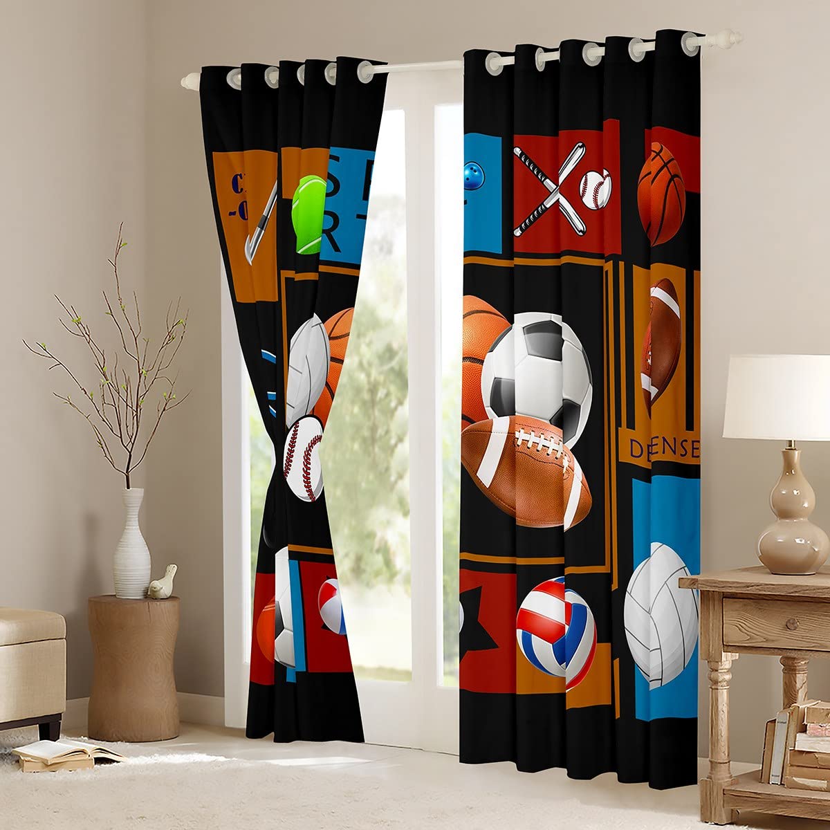 Baseball piłka nożna koszykówka dreapes gry sportowe zasłony okienne gry w piłkę zasłony zaciemniające (30%-50%) dla chłopców dziewcząt gra sportowa sypialnia dekoracja piłka okna zabiegi szer. 46 x dł. 182 cm