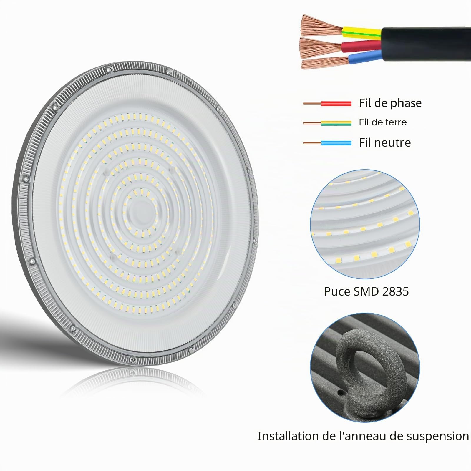 200W UFO high bay lumière, 24000LM Spot High Bay Lumière 6500K Blanc Froid Projecteur LED Industriel, IP65 Étanche Lampe Atelier UFO LED Spot Intérieur pour Garage Atelier Usine