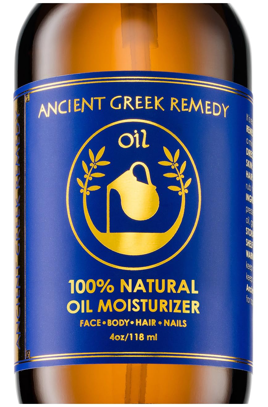 Ancient Greek Remedy Body Oil - Organic After Shower Face Oil & Body Moisturizer for Dry Skin - Almond, Jojoba, Olive, Lavender, Vitamin E Oils - Natural Clean Facial Skincare for Women & Men, 4 oz