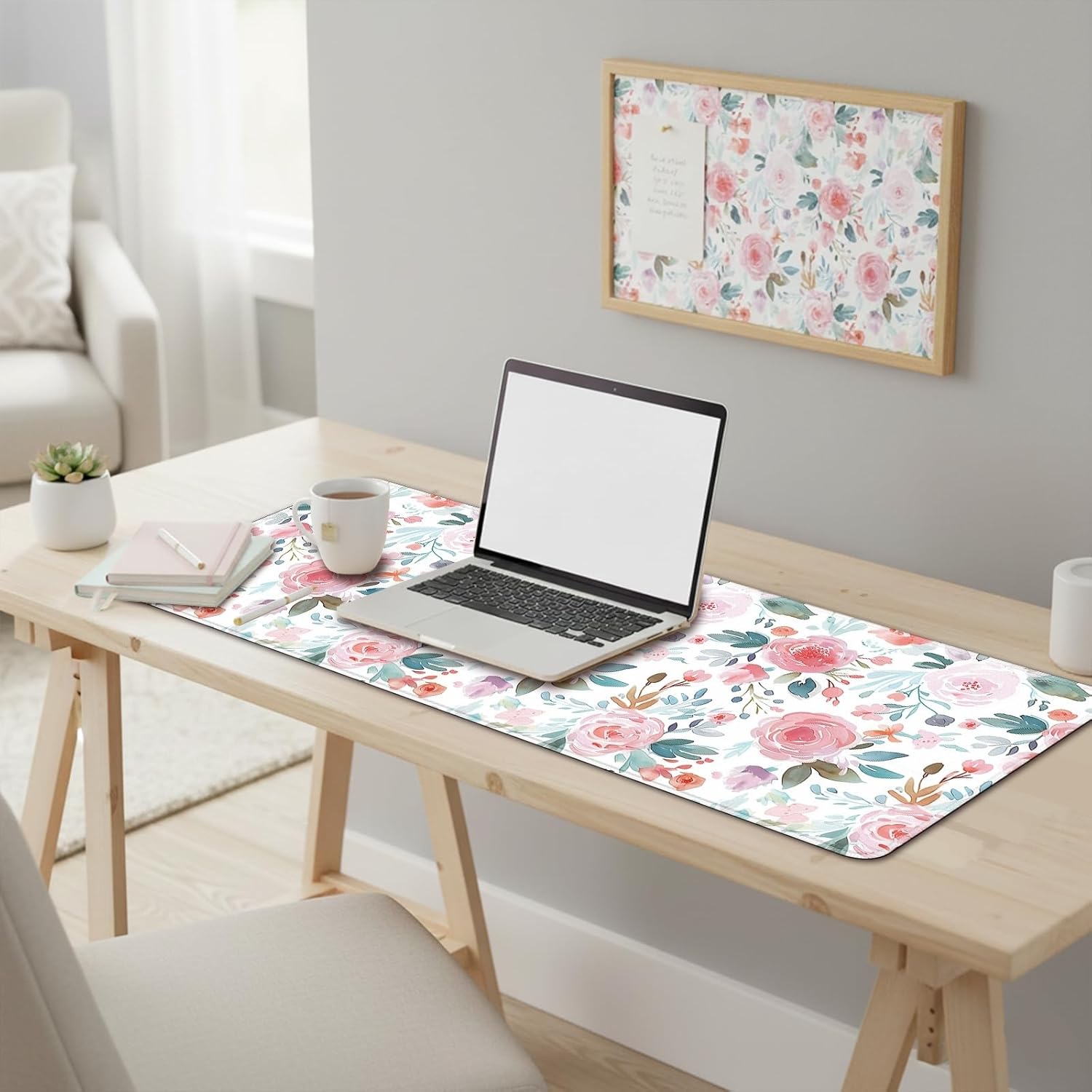 XXL Gaming Mouse Pad (47.2 x 23.6 Inch), Giant Floral Desk Blotter for Full Coverage, Watercolor Rose Garden Pattern, Anti-Slip Table Cover, Premium Soft Laptop Protector