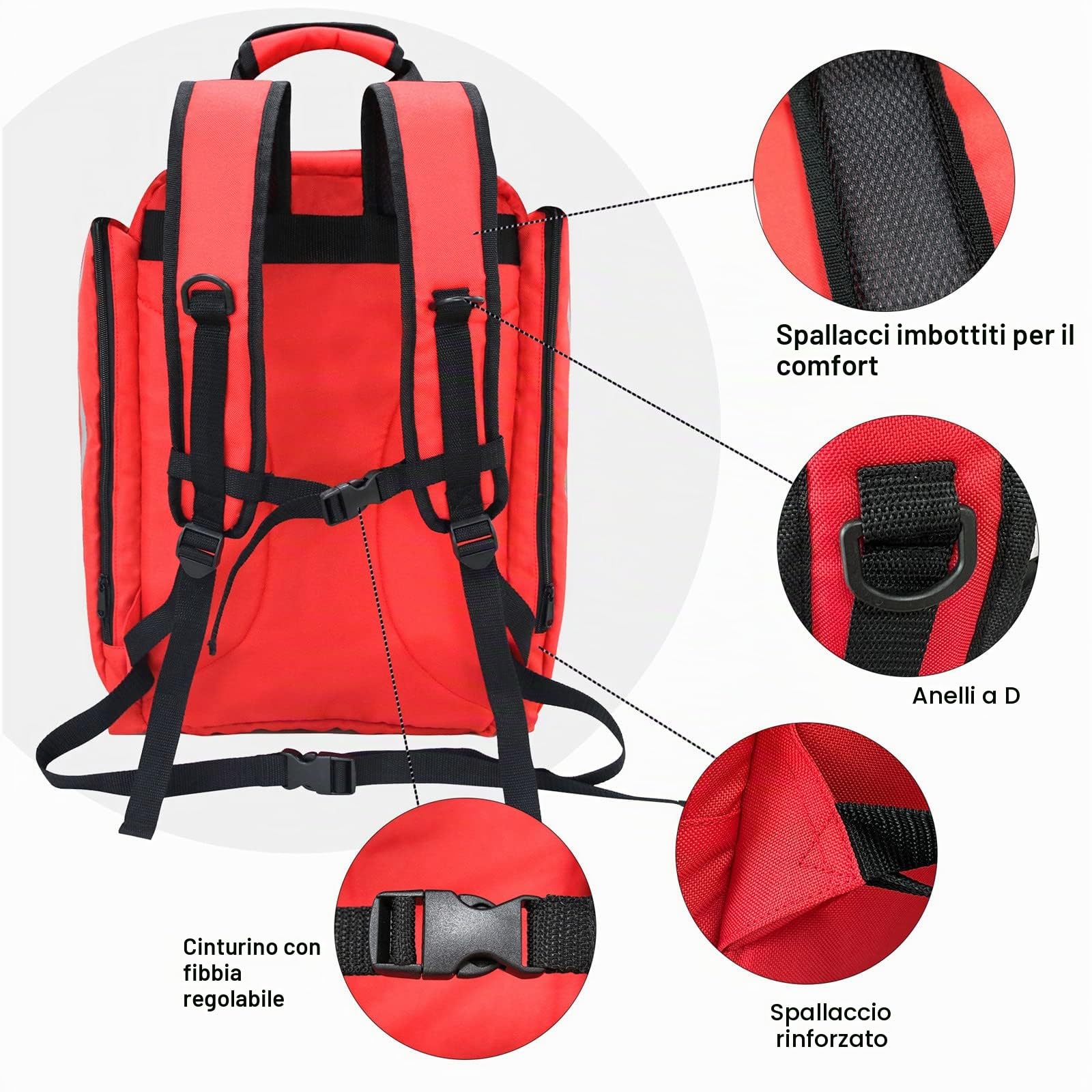 Zaino Medico di Emergenza, Borsa di Primo Soccorso Vuota,Borsa trauma per primo soccorso, con catarifrangente,Grande Capacità(rosso)