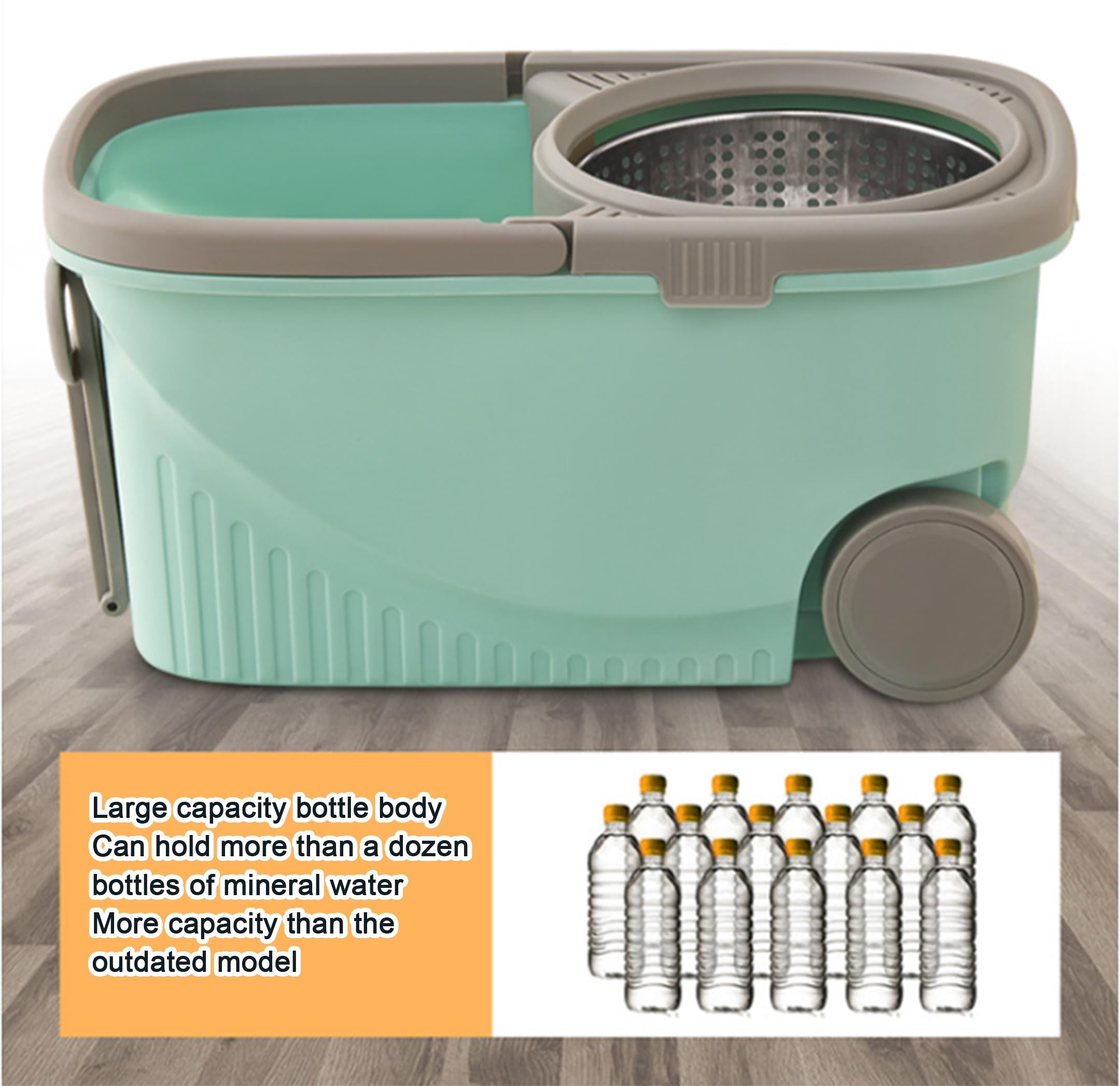 Fregonas A, Juegos de fregona giratoria y Cubo, fregona y Cubo con escurridor, fregona de Microfibra giratoria de 360° con Mango de Acero Inoxidable, fregona Plana con 2 Recambio