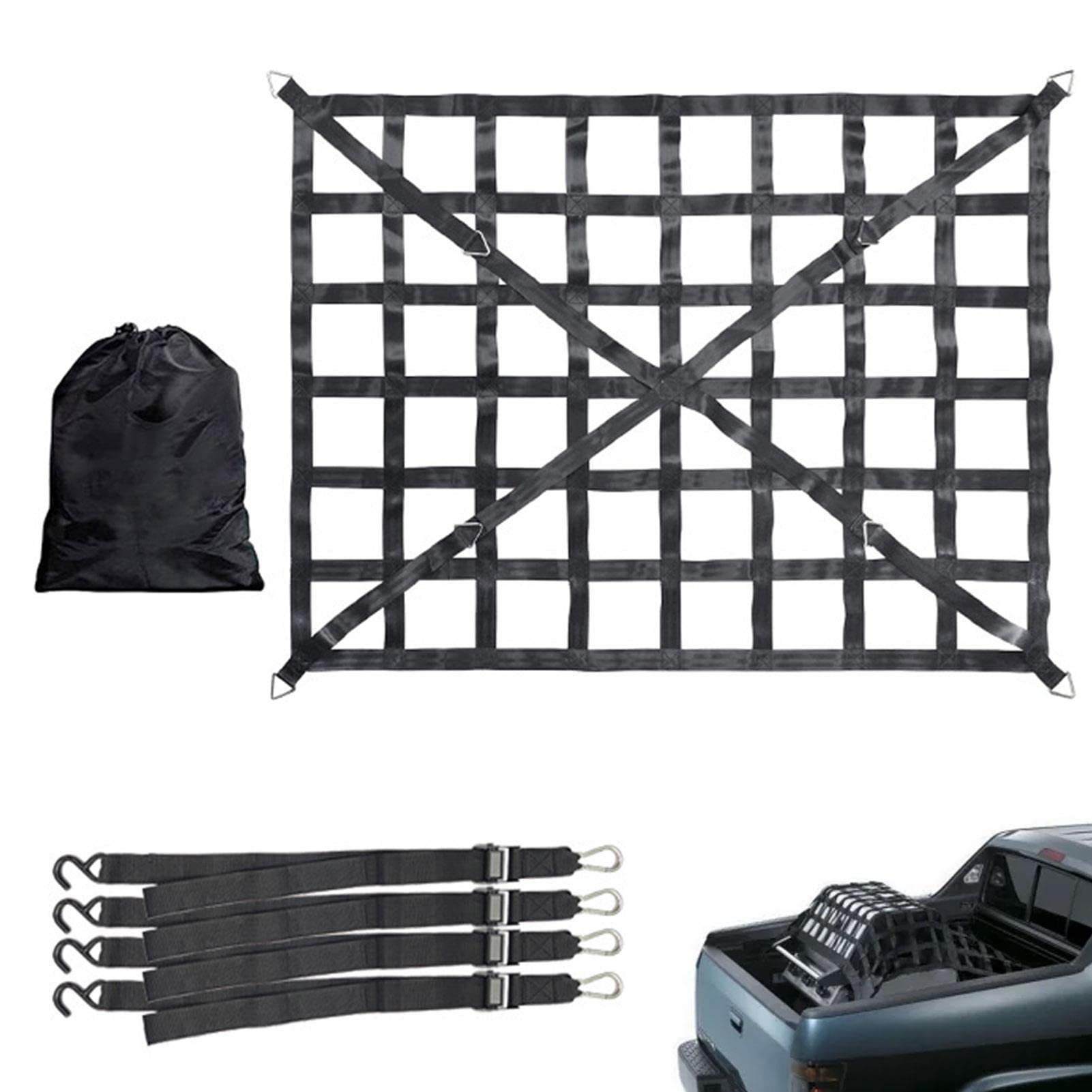 Ladeflächennetz, 167 x 127cm Schwere Ladenetze Pickup Ladeflächennetz | Gepäcknetz Verstellbar Frachtnetz Ladenetz Organizer-Netz Ladungssicherung für SUV Pickup Truck Anhänger