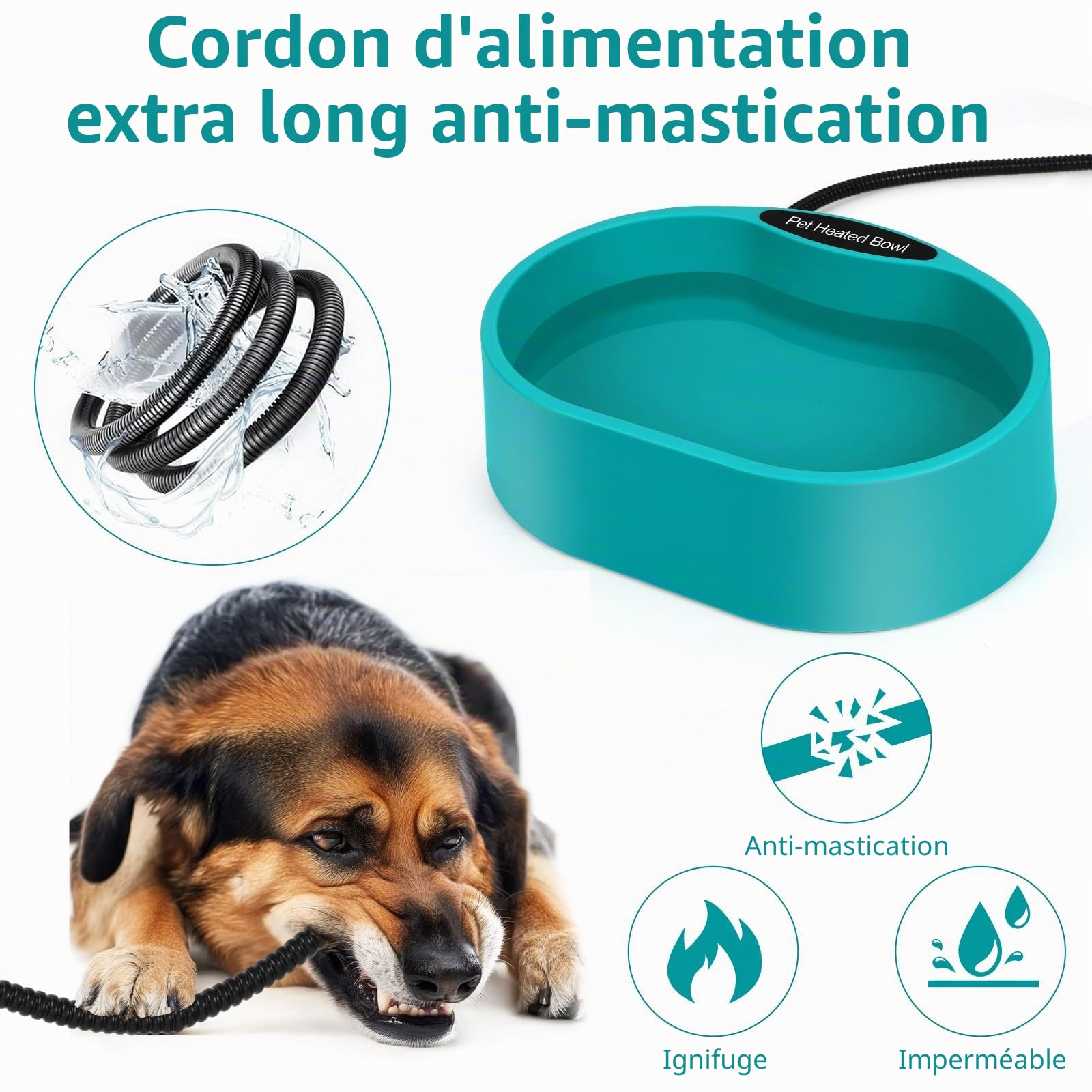 Diealles Shine Ecuelle d'eau Chauffée pour Chiens, 3.7L Ecuelle Chauffée pour Animaux Domestiques, Abreuvoir Chauffé Antigel, 2m Câble Anti-Bite, Ecuelle d'eau Chauffée pour Chiens Chats Lapins