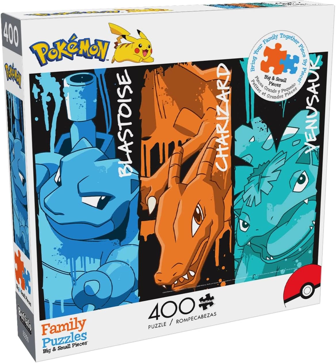 Buffalo Games - Pokemon - Blastoise, Charizard, and Venusaur Graffiti - 400 Piece Jigsaw Puzzle for Families – Precision-Cut Pieces, Beautiful Artwork