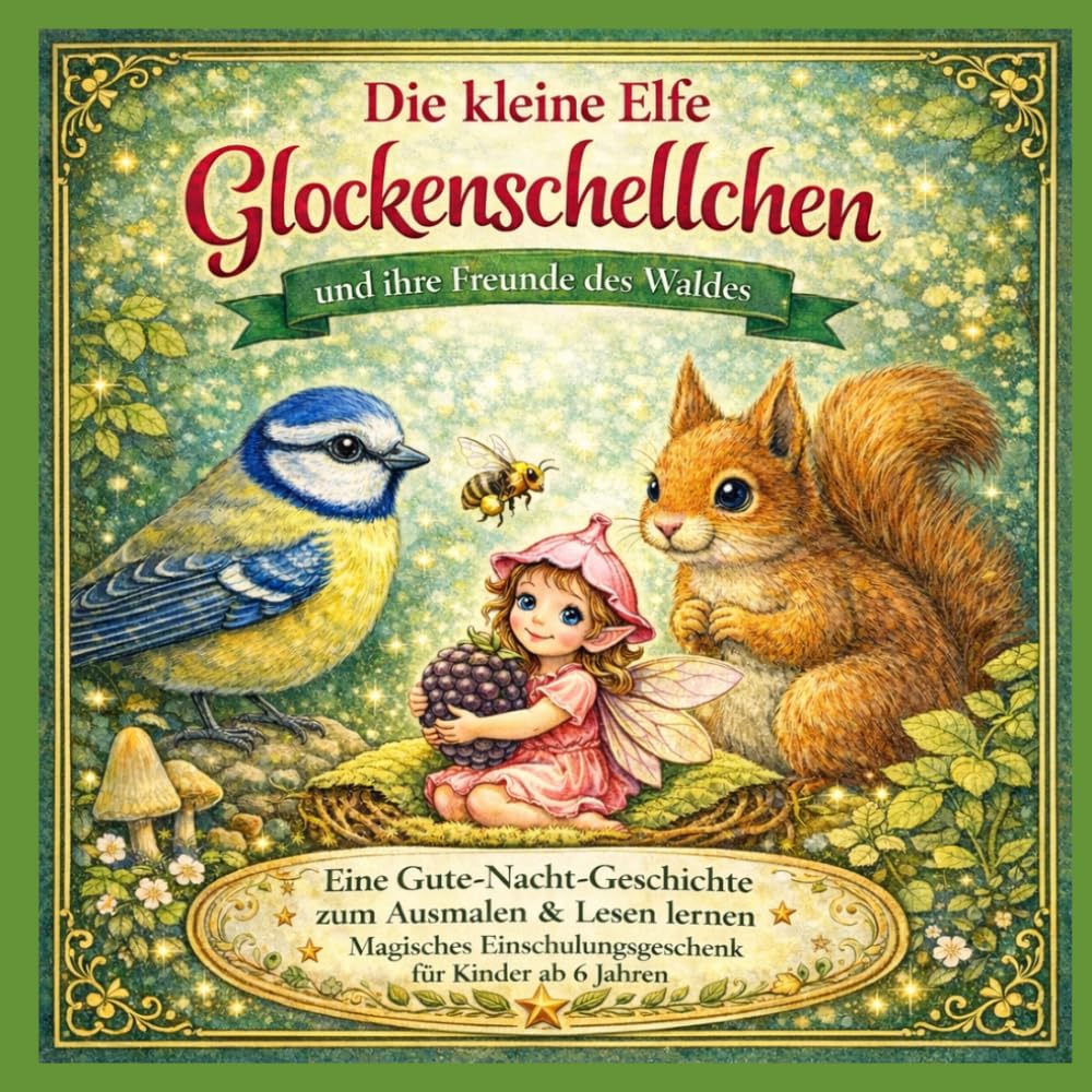 Die kleine Elfe Glockenschellchen und ihre Freunde des Waldes: Eine Gute-Nacht-Geschichte zum Ausmalen & Lesen lernen Magisches Einschulungsgeschenk für Kinder ab 6 Jahren