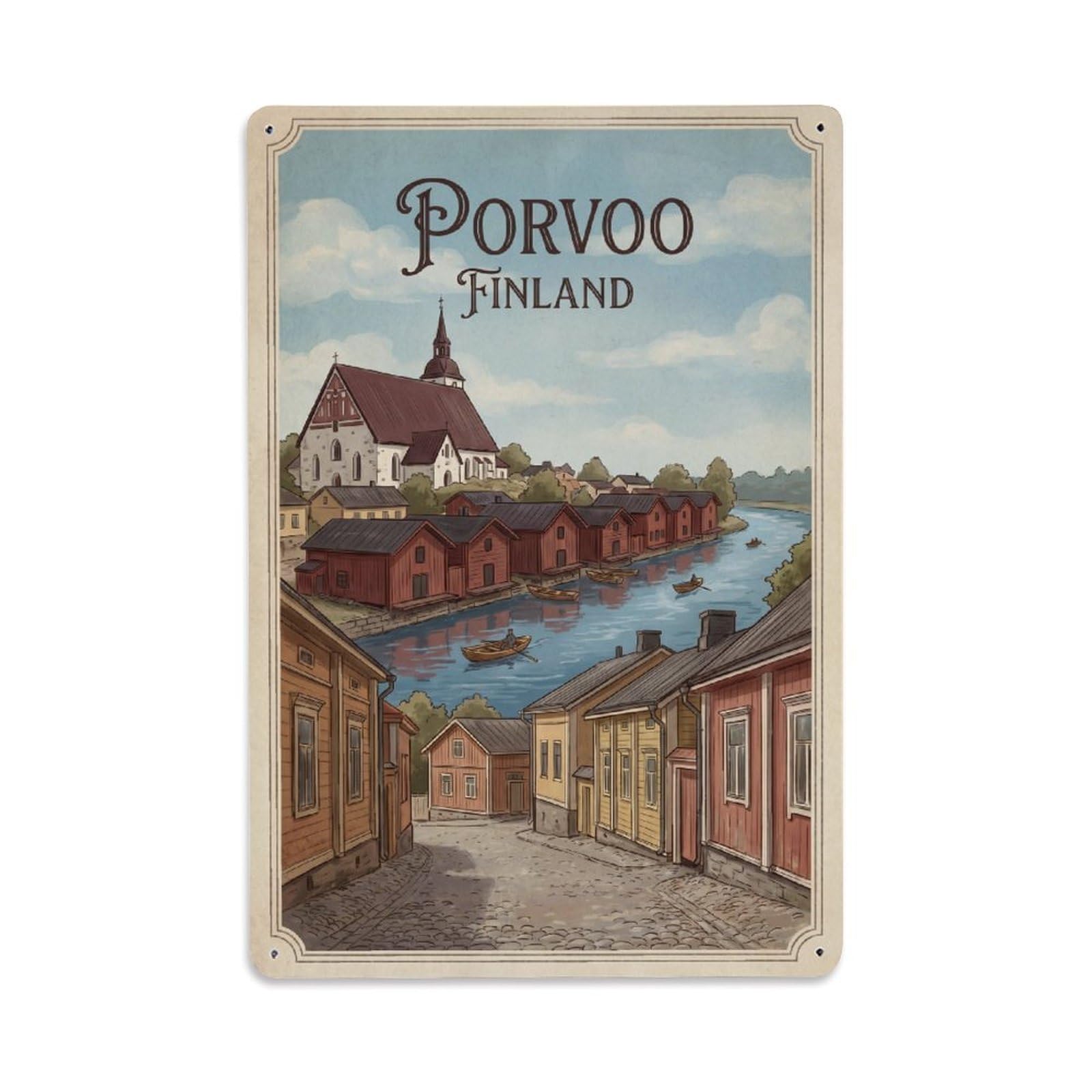Vintage Finland Porvoo Travel Metal Tin Sign