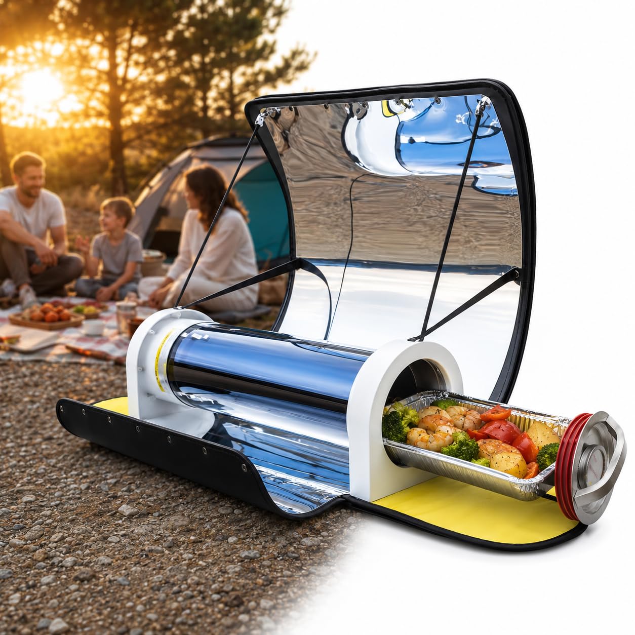 Piekarnik solarny i grill o pojemności 4,5 l z termometrem i panelami odbij | odbijającymi światło; idealny na kemping, wędrówki, wyjazdy kamperem i do ogrodu
