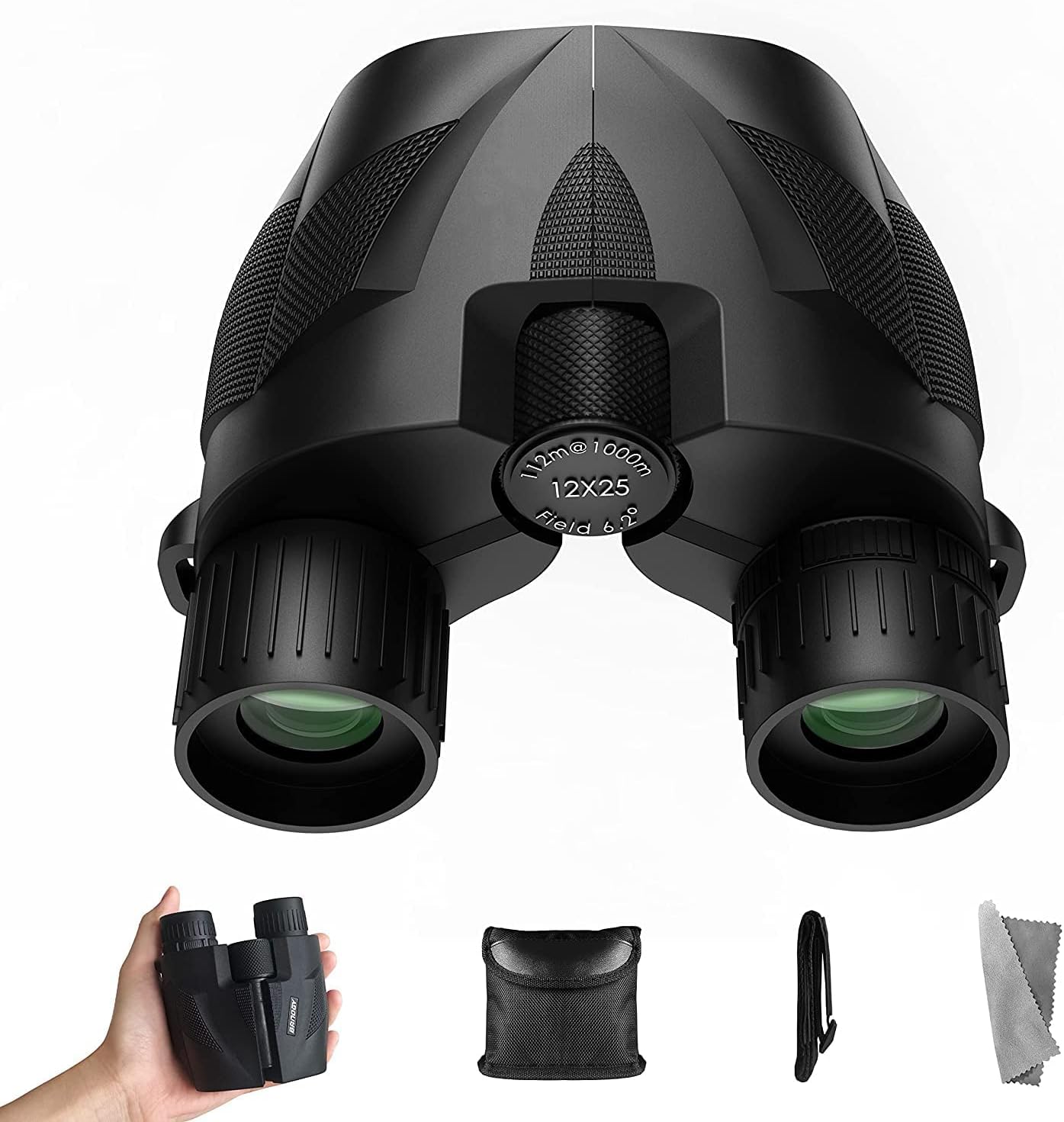 AARKRI SALES Binoculars for 1000m Long Distance, Outdoor 10X25 HD Binocular with 12X Magnification Clear Vision, Portable Mini Binoculars for Kids Adults Travel, Bird Watching, with Storage Bag&Strap