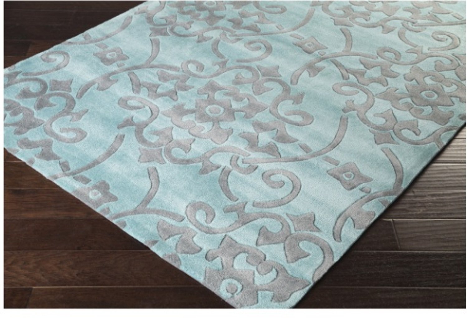 Floral Scroll Pattern Area Rug, Featuring Bold Artful Design, Contemporary Chic Stylish Home Decor, Rectangle Indoor Kitchen Living Room Bedroom Dining Hallway Doorway Carpet, Sky Blue, Size 8' x 11'